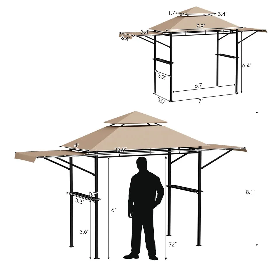 Grill Gazebo - 13.5x4Ft Gazebo Canopy With Extra Extensions on 2 Sides