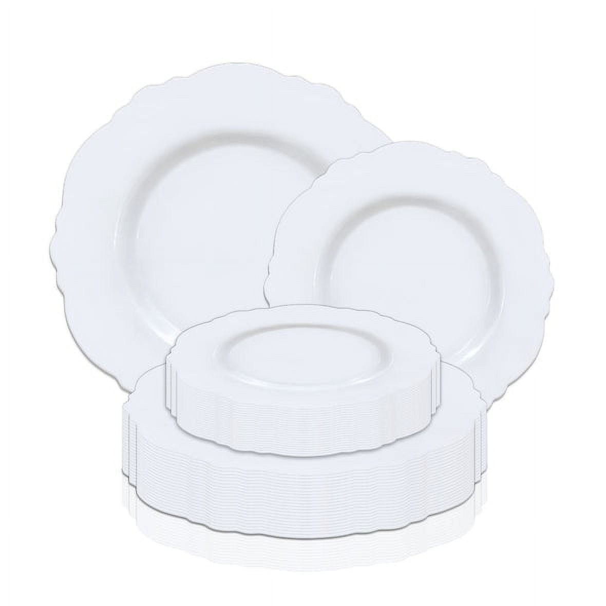 Smarty Solid White Round Blossom Disposable Plastic Dinnerware Value Set 240ct