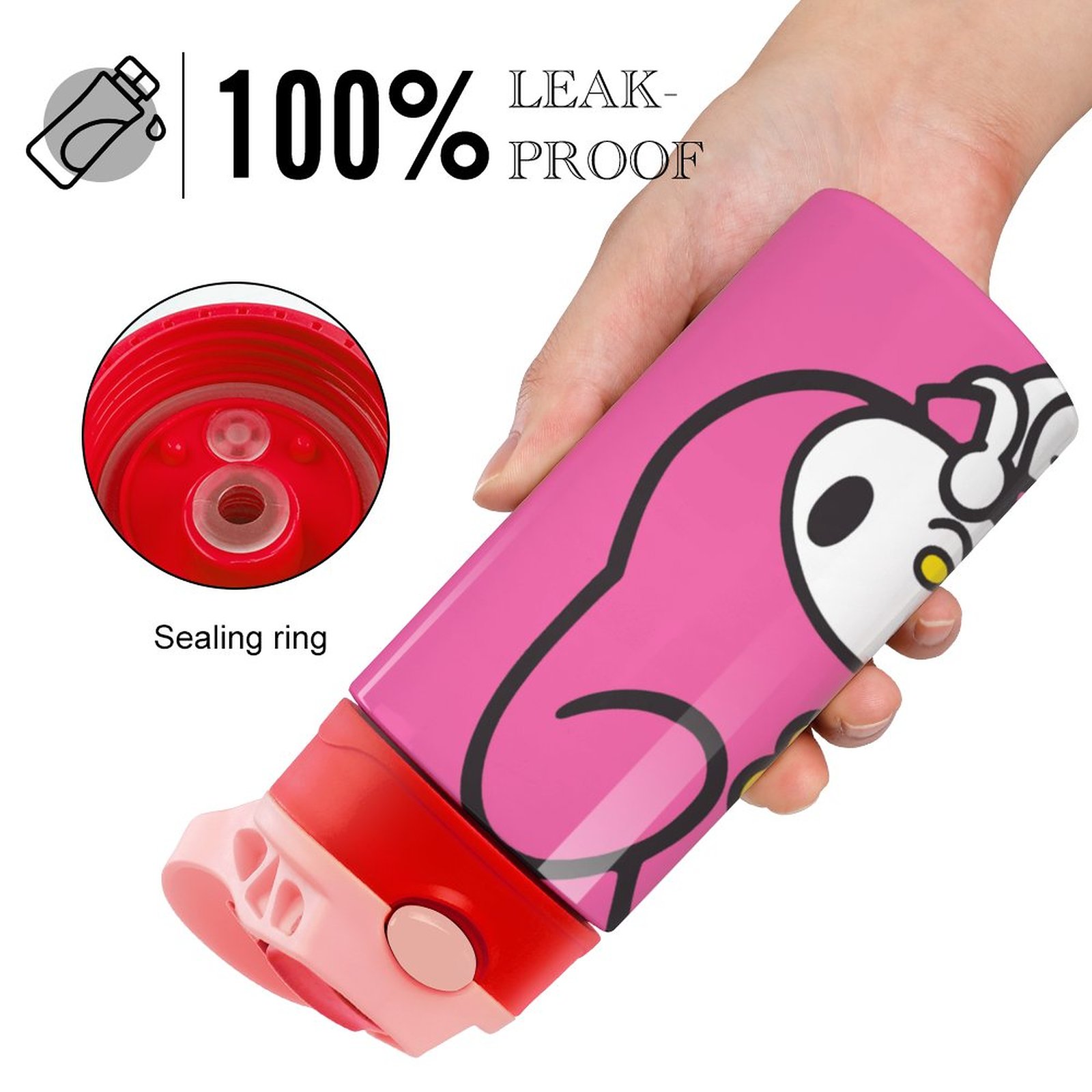 Pink-Rabbit My Melody Children's Water Bottle Vacuum Insulated Stainless Steel Cup With Straw Toddler Thermoses