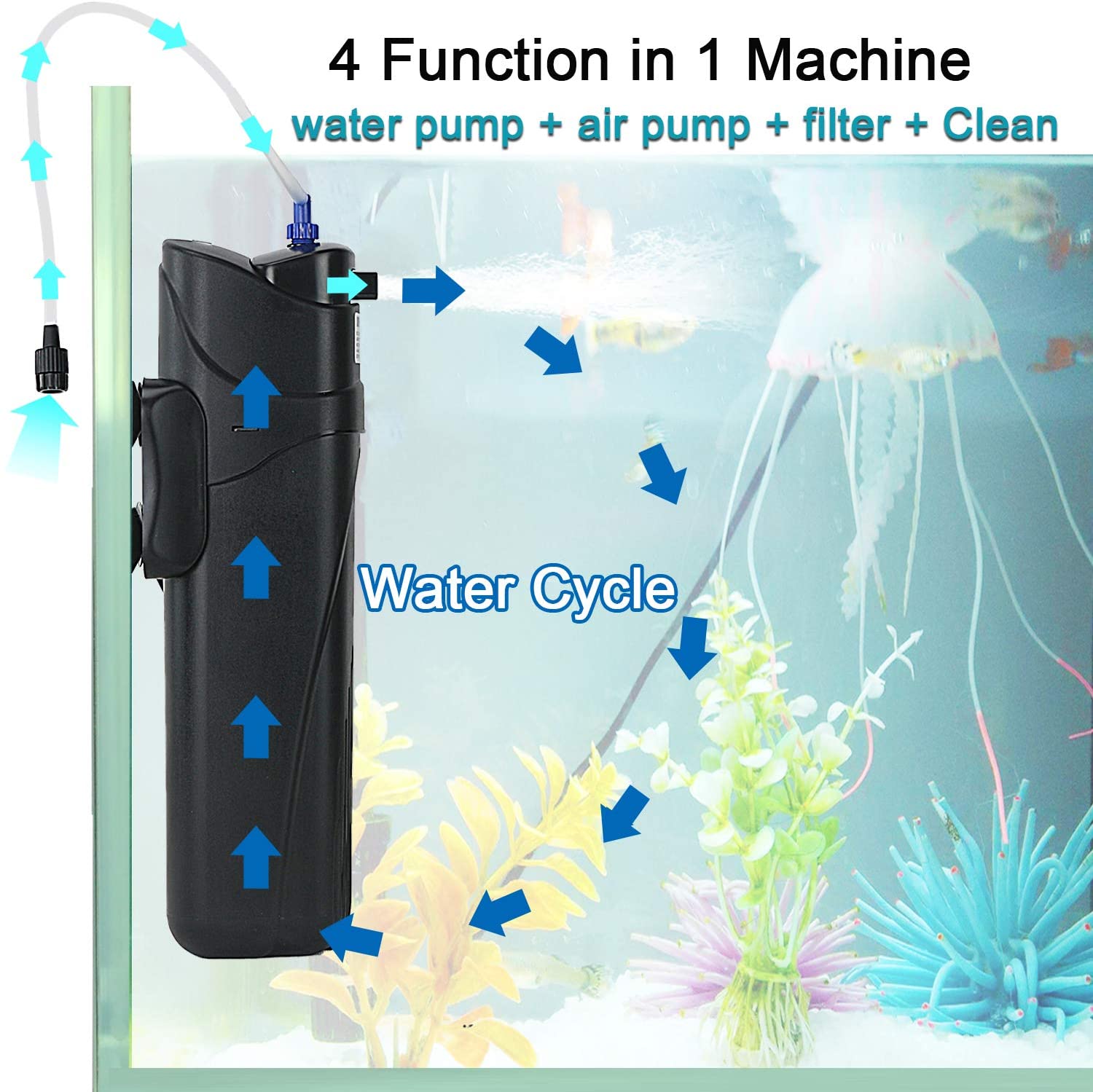 Coospider Sun JUP-01 Aquarium UV Sterilizer Pump in Fish Tank UV Submersible Filter Machine 211gph 9 Watt fit for 80 Gallon