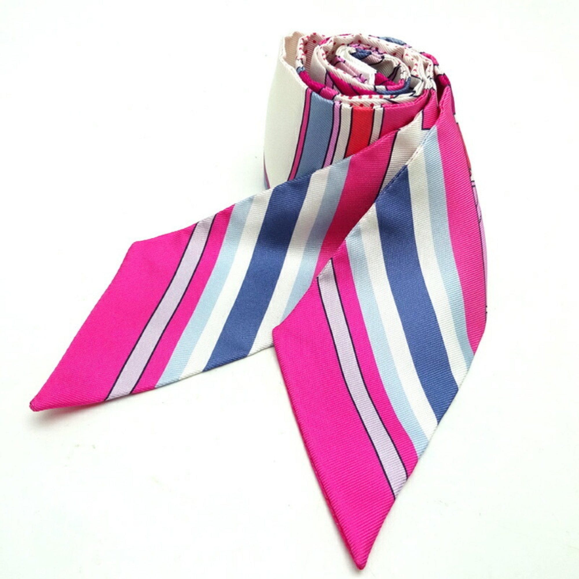 Pre-Owned Hermes Twilly Washington's Carriage Detail George Women's Scarf Muffler 100% Silk Multi (White x Rose Viff) (Like New)