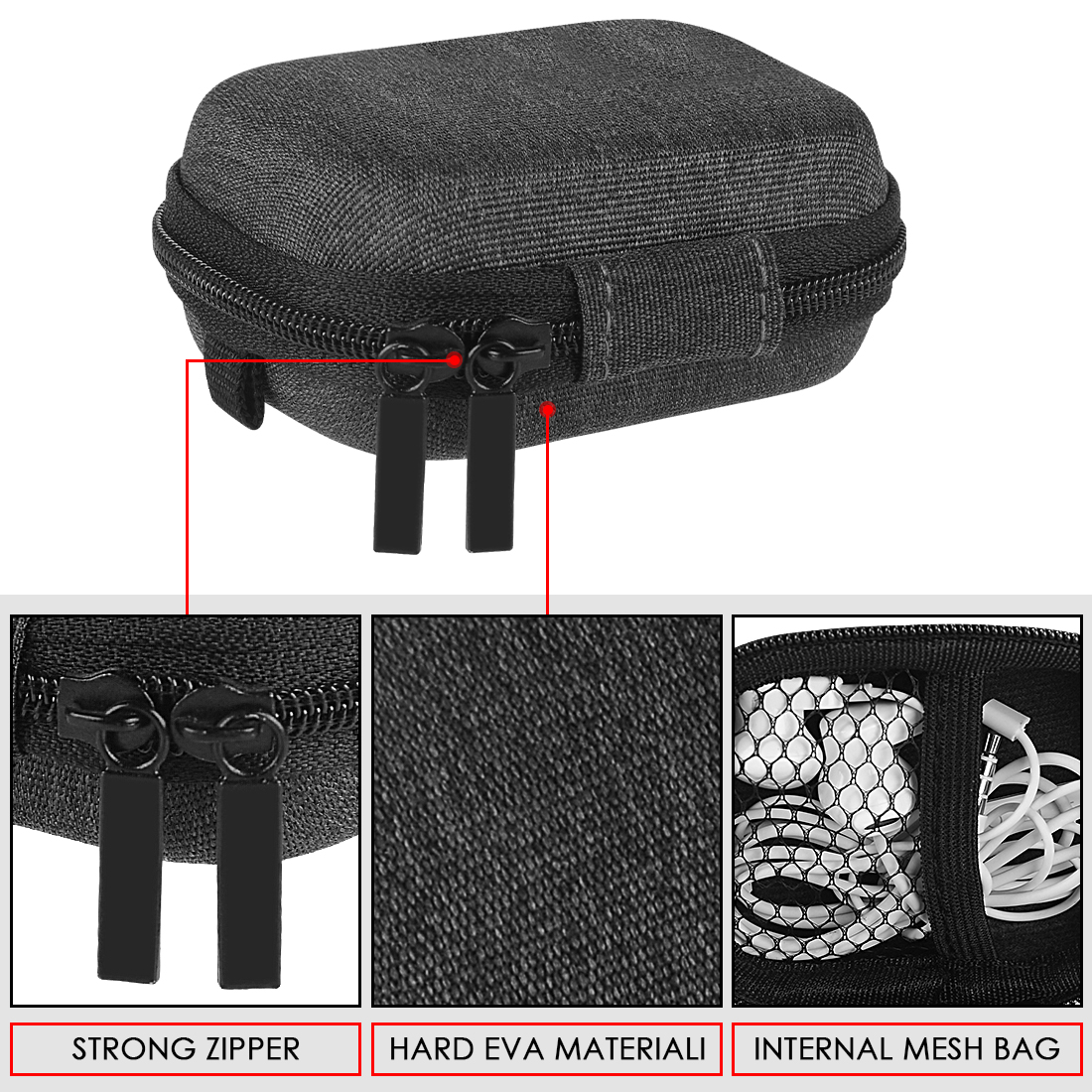 Geekria Shield Headphones Case Compatible with JBL C100 TWS True Wireless In-Ear Headphone Case, Replacement Hard Shell Travel Carrying Bag with Cable Storage (Grey)