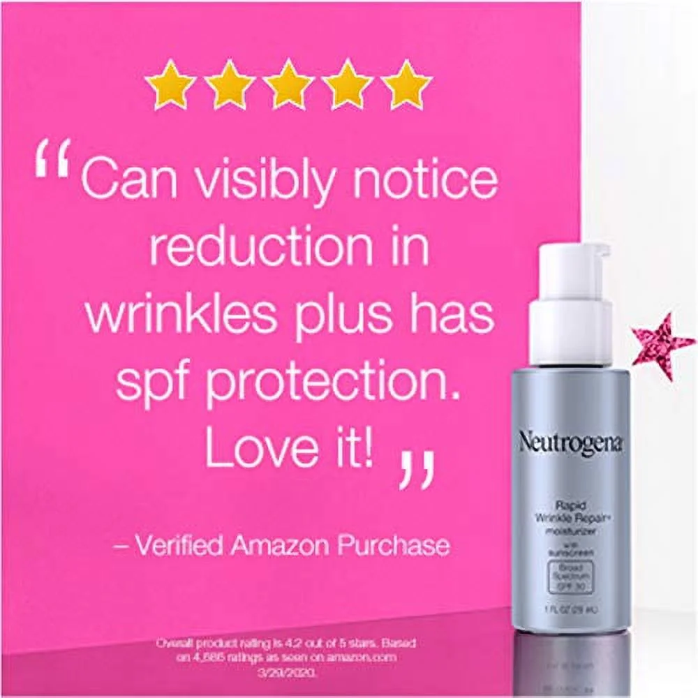 Neutrogena Rapid Wrinkle Repair Daily Retinol Anti-Wrinkle Moisturizer, Anti-Wrinkle Face & Neck Retinol Cream with Hyaluronic Acid, Retinol & Glycerin with SPF 30 Sunscreen, 1 fl. Oz