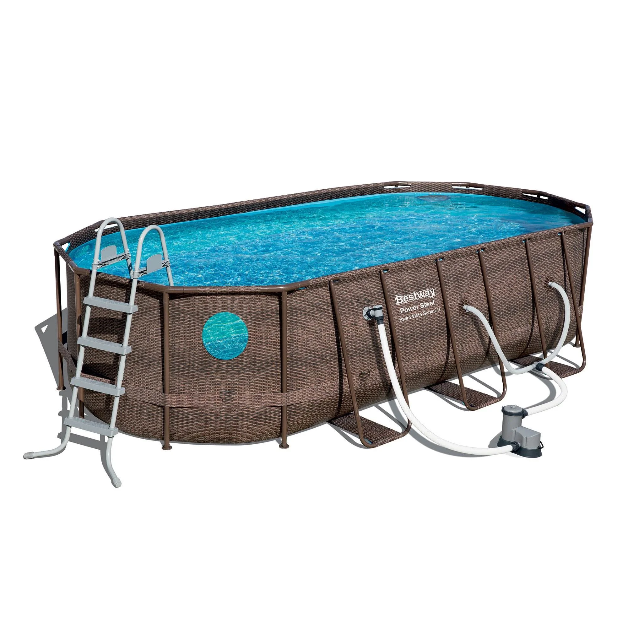 Bestway 18 x 9 x 4 Foot Power Steel Swim Vista Pool Set and Pool Surface Skimmer