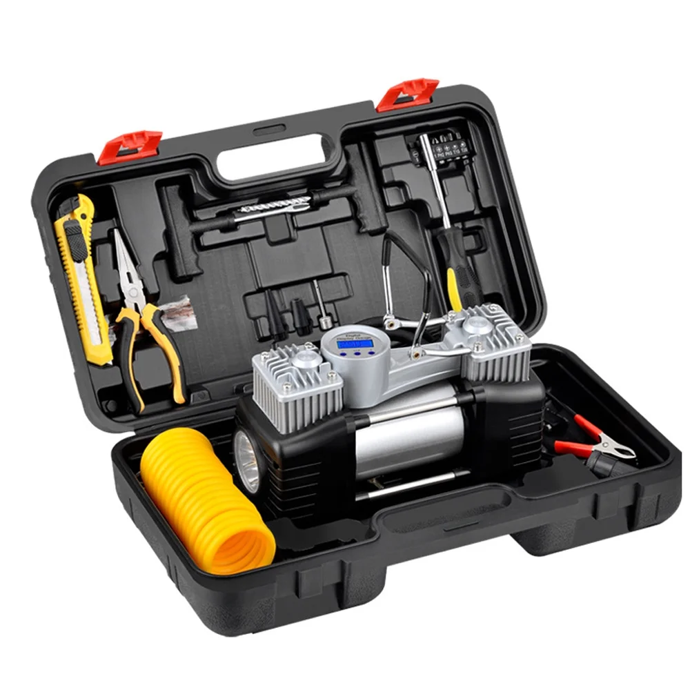 Tomshoo Double Cylinder High Pressure Car Air Pump Electric Auto Tyre Inflator Pump Digital Display Air-compressor Pressure Preset Function