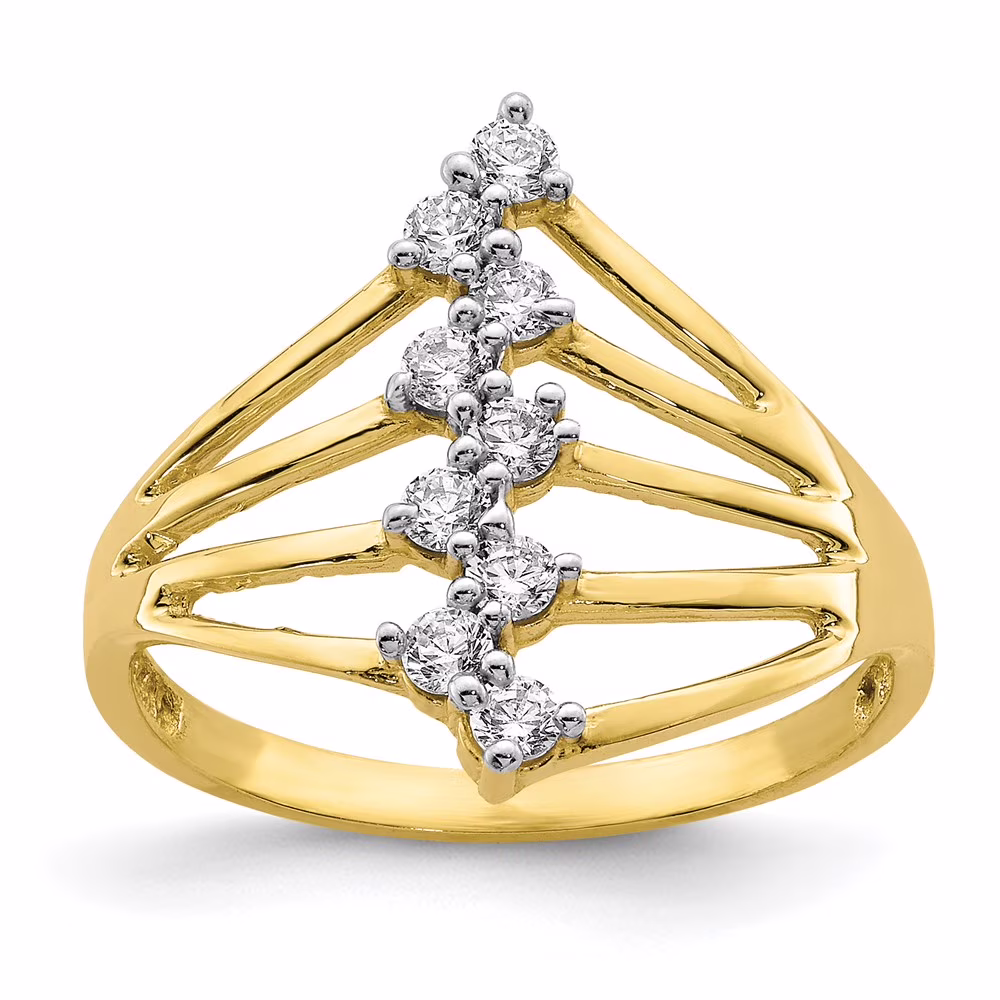 Primal Gold 10 Karat Yellow Gold Cubic Zirconia 9-Stone Ring