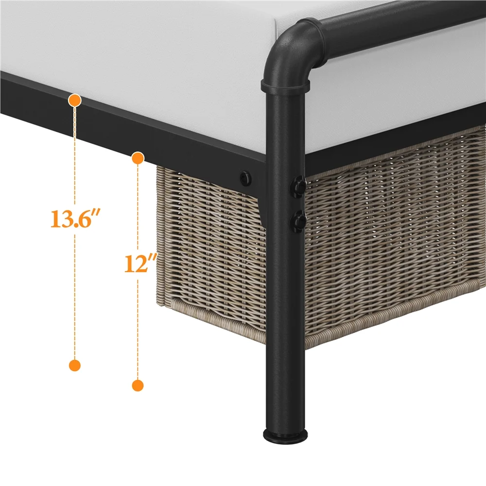 Topeakmart Queen Size Metal Bed Frame with Faux Leather Headboard, Height-Adjustable, Elegant Brown