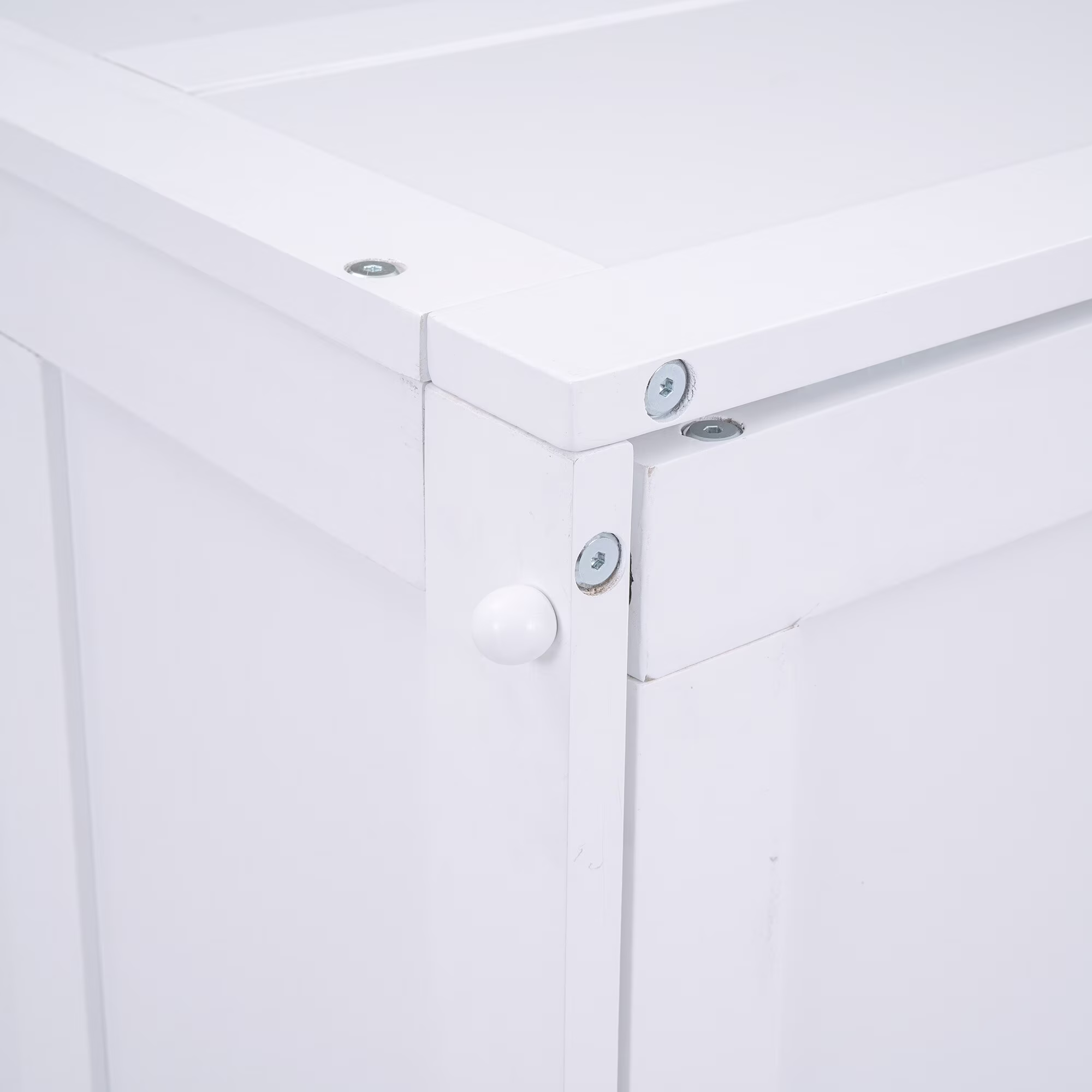 Queen Size Murphy Bed with Rotable Desk & 2 Storage Shelves, Space-Saving Design Solid Pine Wood Floor Bed Frame White - Queen