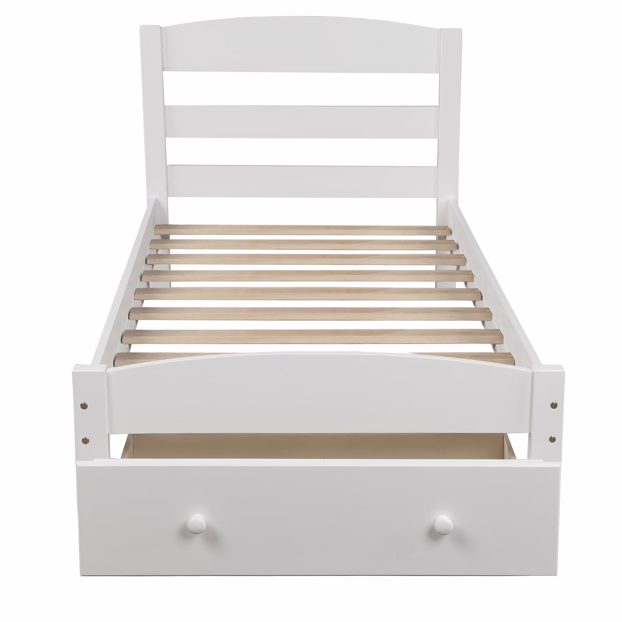 Tatayosi Platform Twin Bed Frame with Storage Drawer and Wood Slat Support White