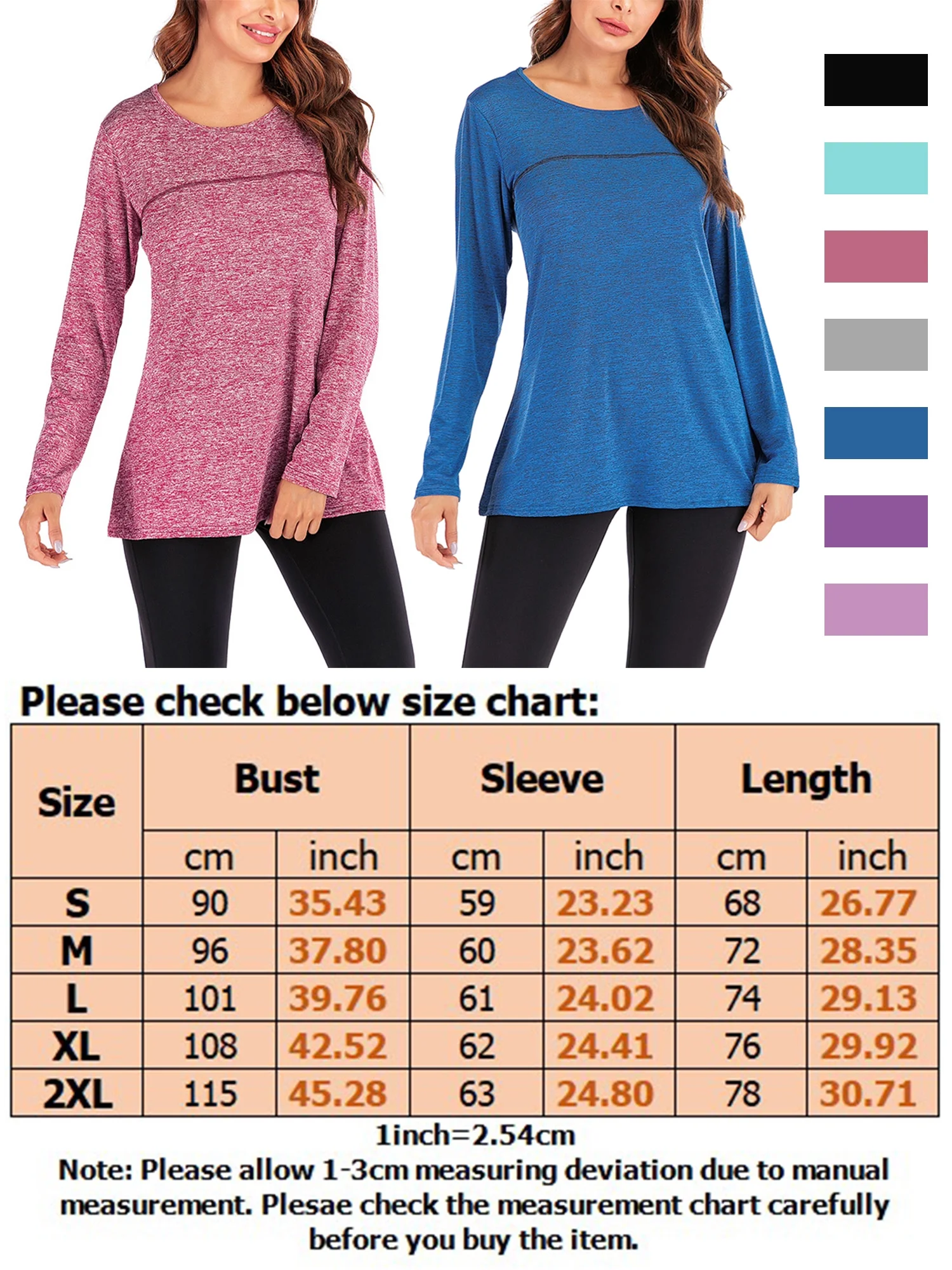 Womens Long Sleeve Workout Shirts Tops Ladies Yoga Running Gym Athletic T-Shirts Activewear