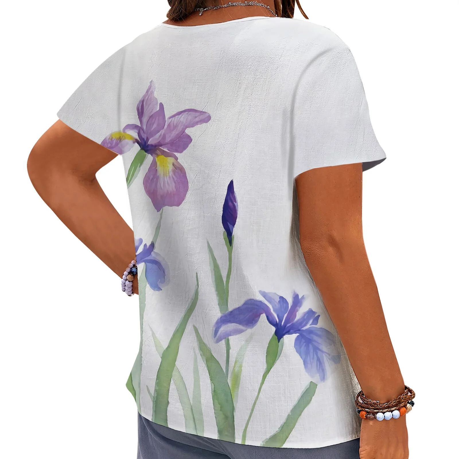 CLOOCL Short Sleeve T-Shirts Iris Graphic Printing Blouses Plus Size Women Clothing