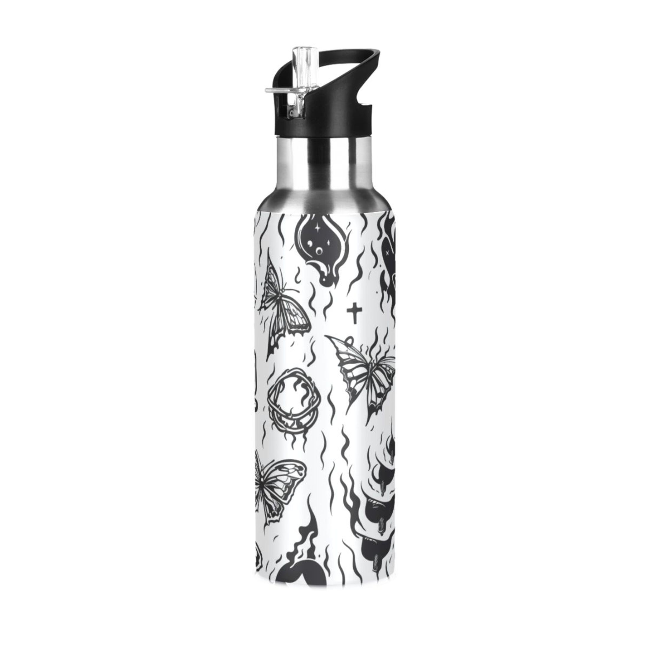 Abstract Butterfly Water Bottles Insulated Thermos Kids Stainless Steel Bottle with Straw Lid Flask Leakproof for Sports Gym 20 oz