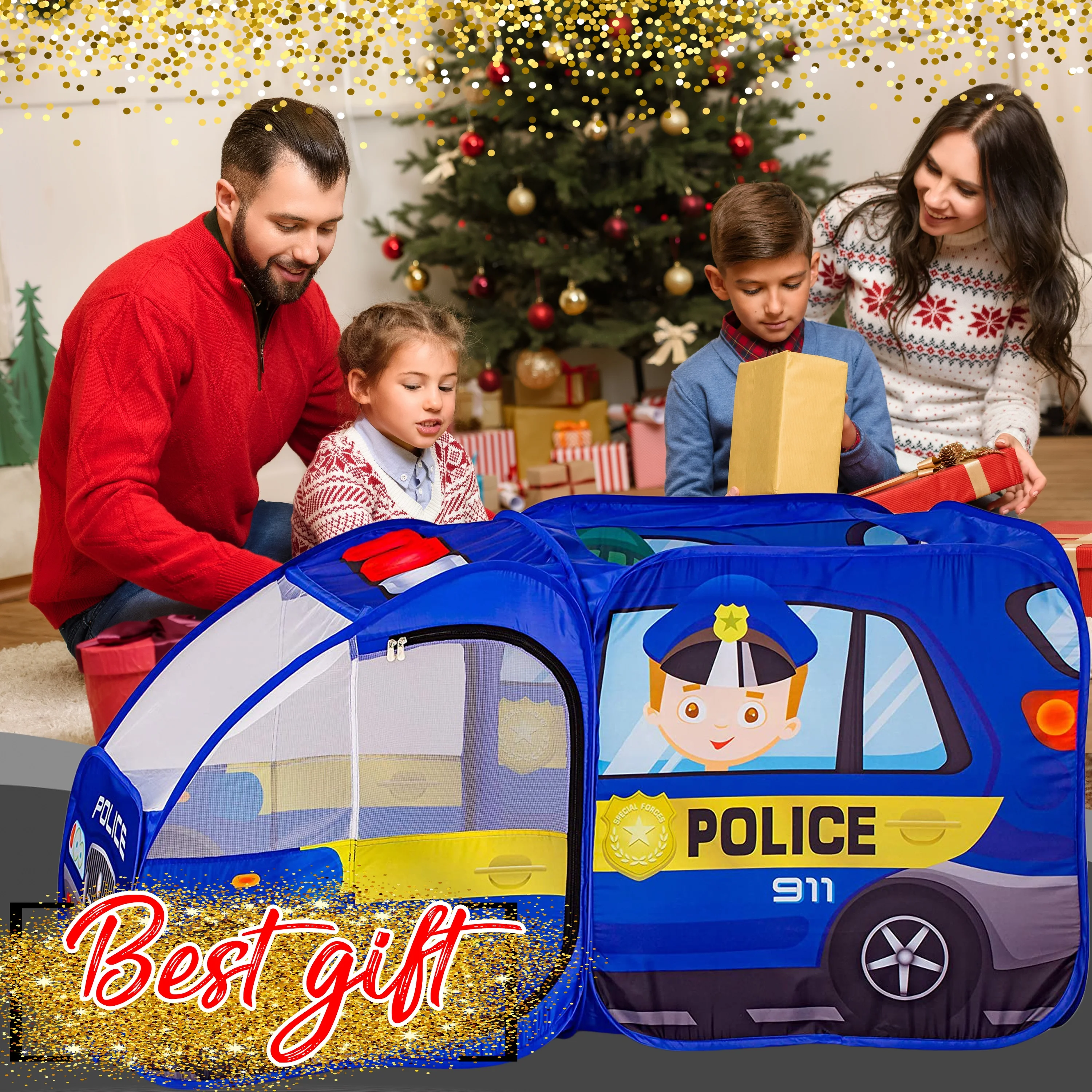 Kiddzery Pretend Play Police Car Pop Up Play Tent for Kids with Siren Button