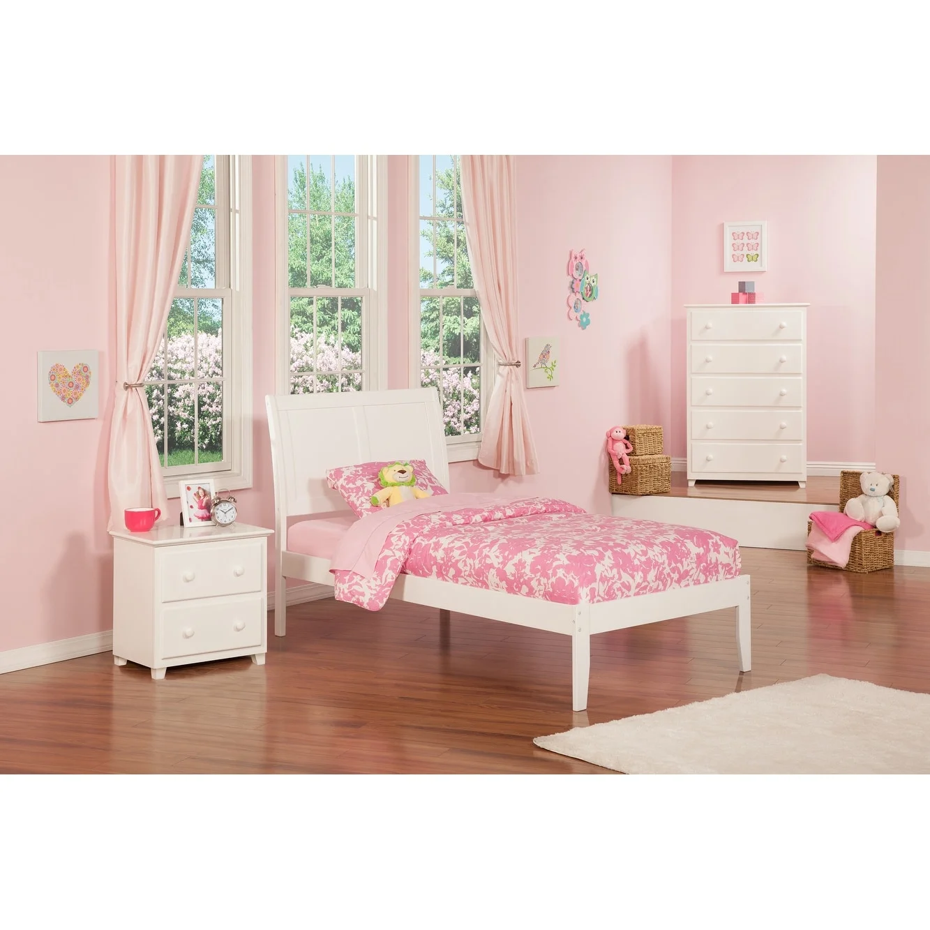 AFI Portland Twin Platform Bed with Footboard in White