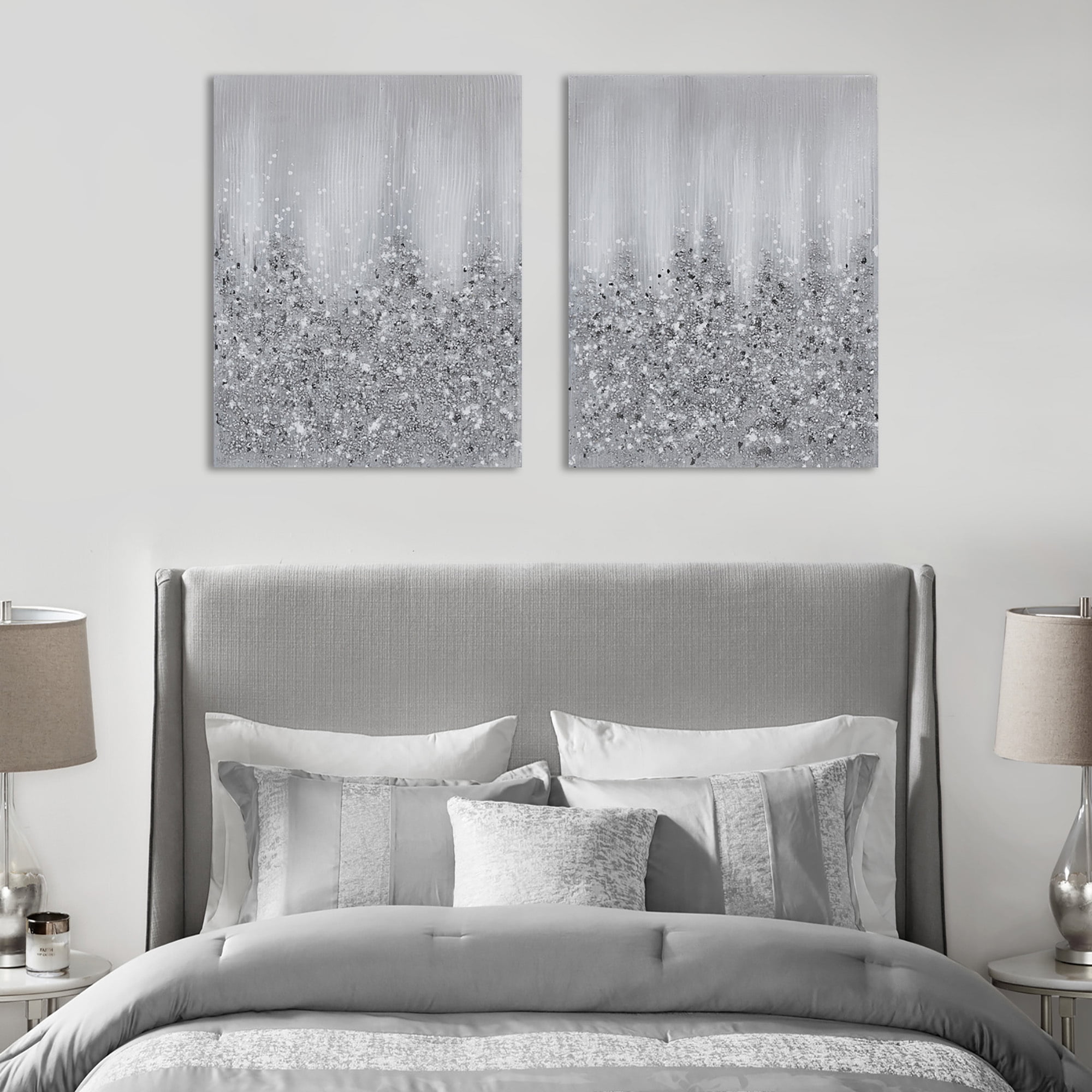 Madison Park Glimmer Heavily Embellished 2-piece Canvas Wall Art Set in Silver, 22