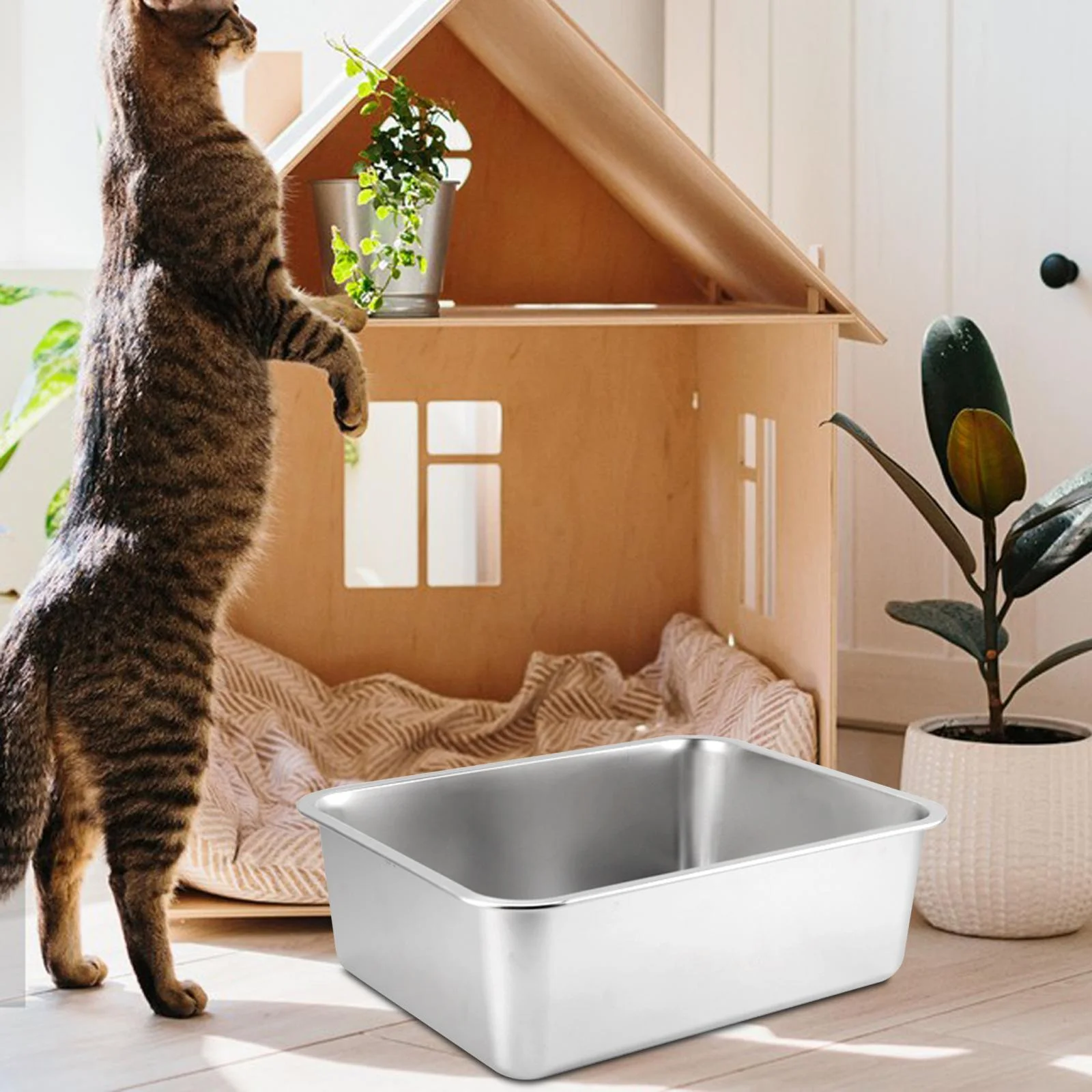 Cat Litter Open Top Stainless Litter Toilet 50cmx35cmx10cm