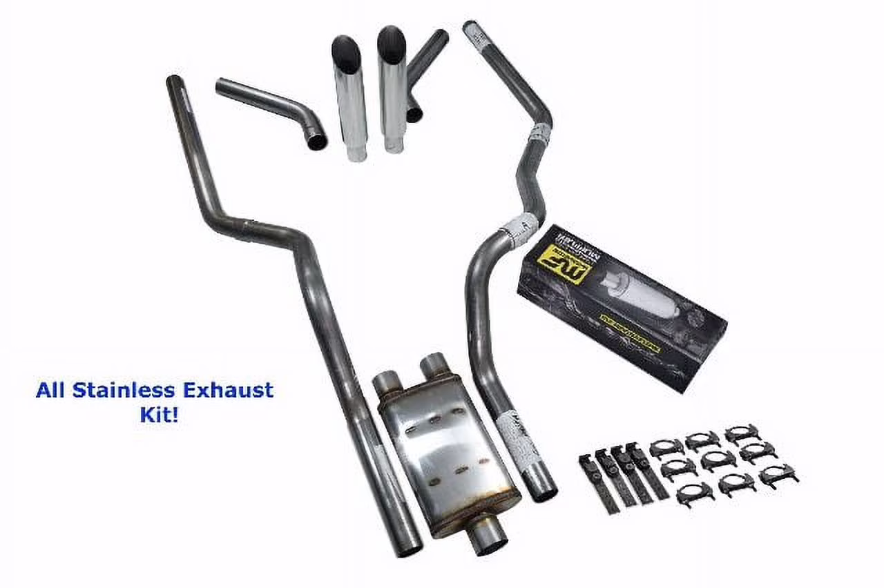 All-Stainless Dual Exhaust Kit Ford F-150 87-97 MagnaFlow XL Corner Slash Tip