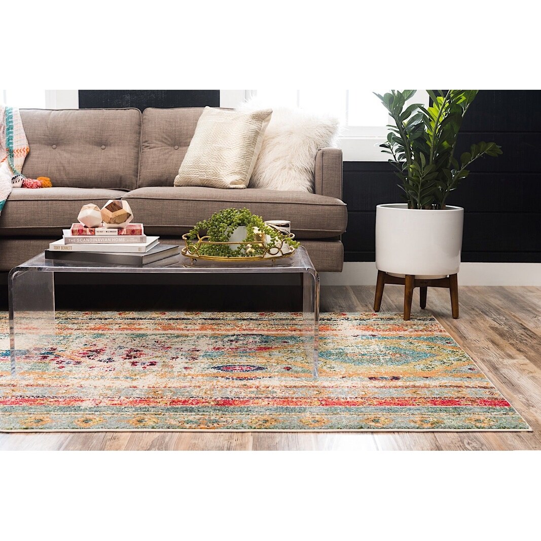 Contemporary Tazetta Collection Area Rug 6' Square - Blue