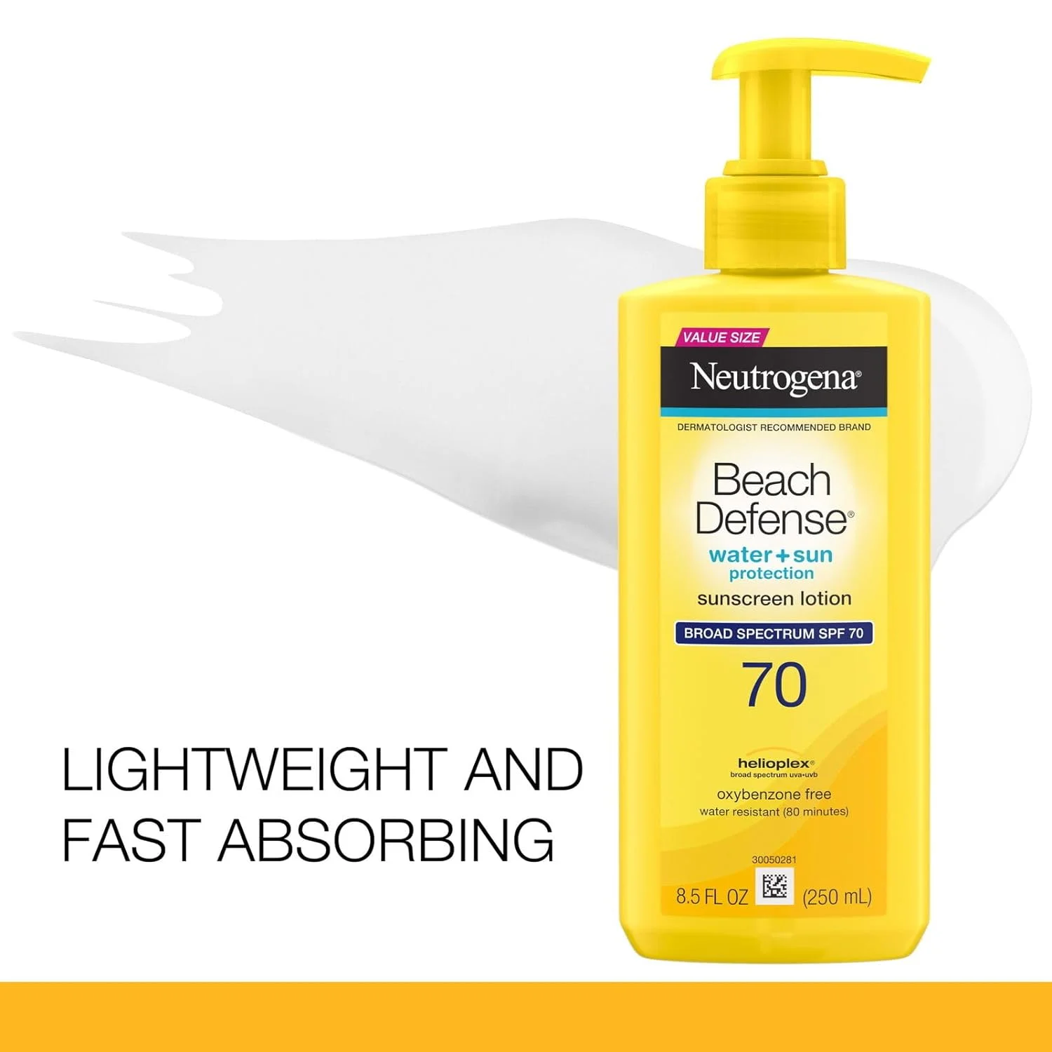 Neutrogena Beach Defense SPF 70 Sunscreen Lotion, Oil-Free, 8.5 oz (Pack of 3)