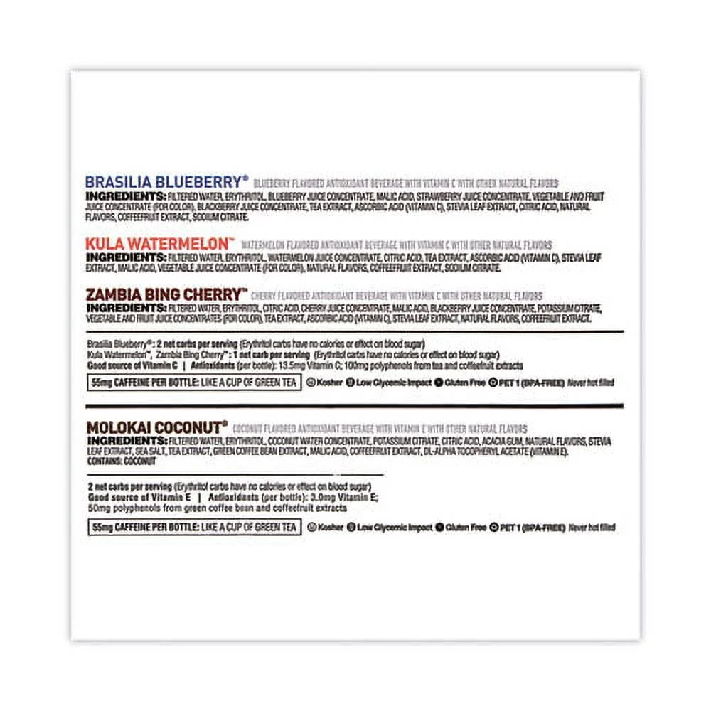 Bai Antioxidant Infused Beverage, Variety Pack, 18 oz Bottle, 15/Carton, Ships in 1-3 Business Days