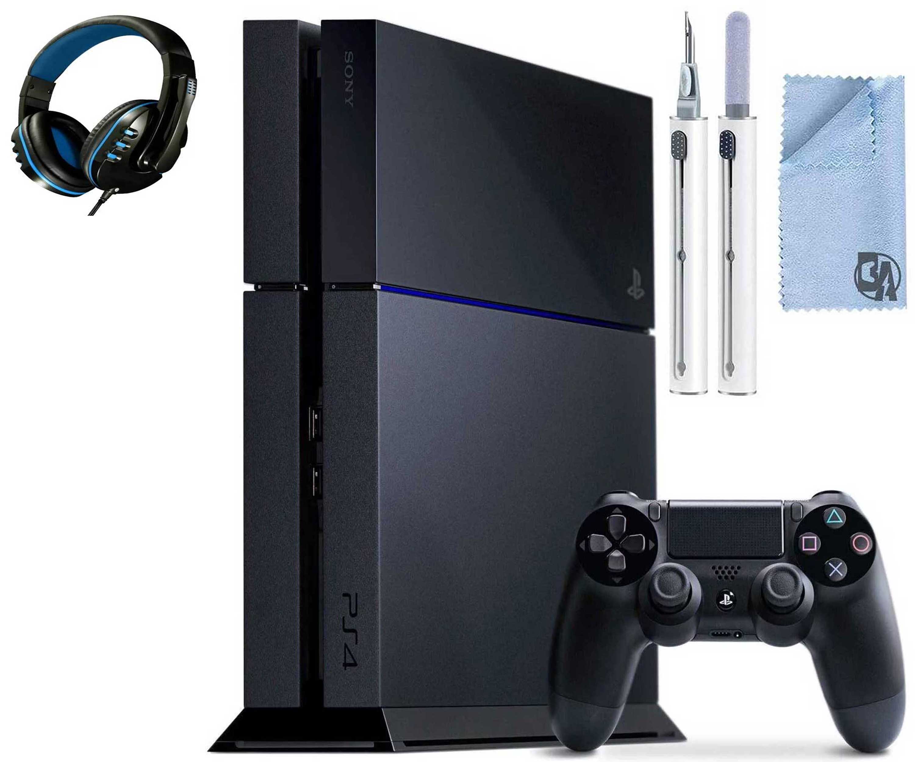 Pre-Owned Sony PlayStation 4 500GB Gaming Console Black, Headset 2 Controller With Cleaning Kit (Refurbished: Like New)