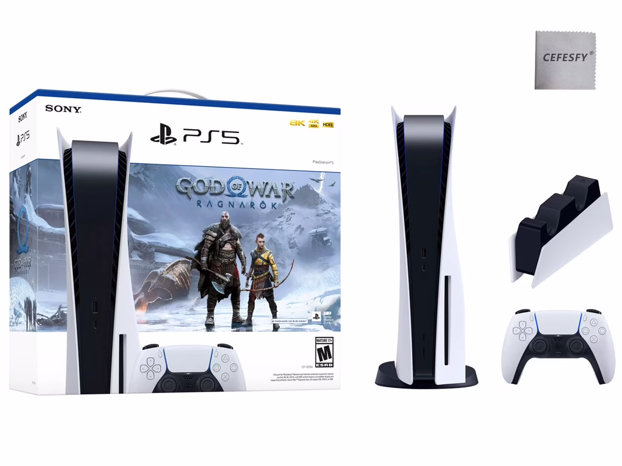 PlayStation_PS5 Video Game Console (Disc Edition) – God of War Ragnarök Bundle – PlayStation_PS5 DualSense Charging Station, Cefesfy