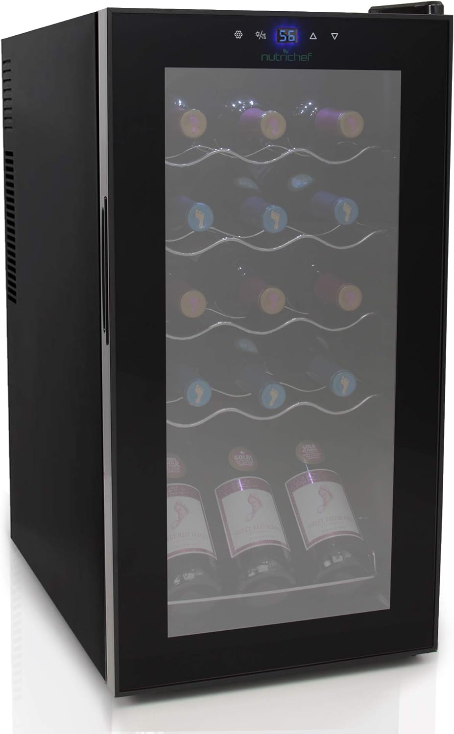 SUSIMOND Compressor Refrigerator White & Red 1 Countertop 1-Freestanding Compact Mini Wine 15 Bottle Capacity, Digital, Glass Door, Black, Quiet Operation 1 Touch Temperature Control