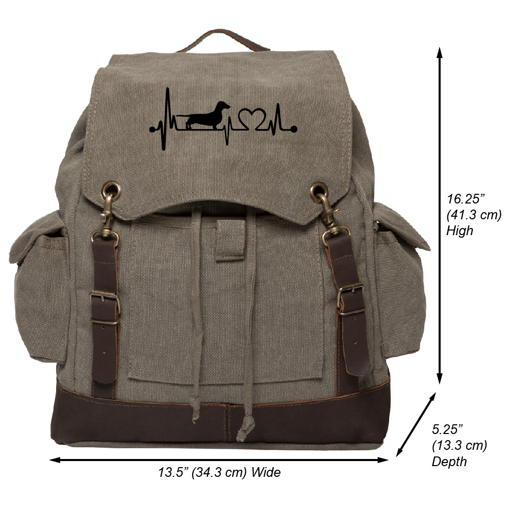 Dachshund Weiner Dog Sticker Lifeline Rucksack w/Leather Straps, Olive & Bk