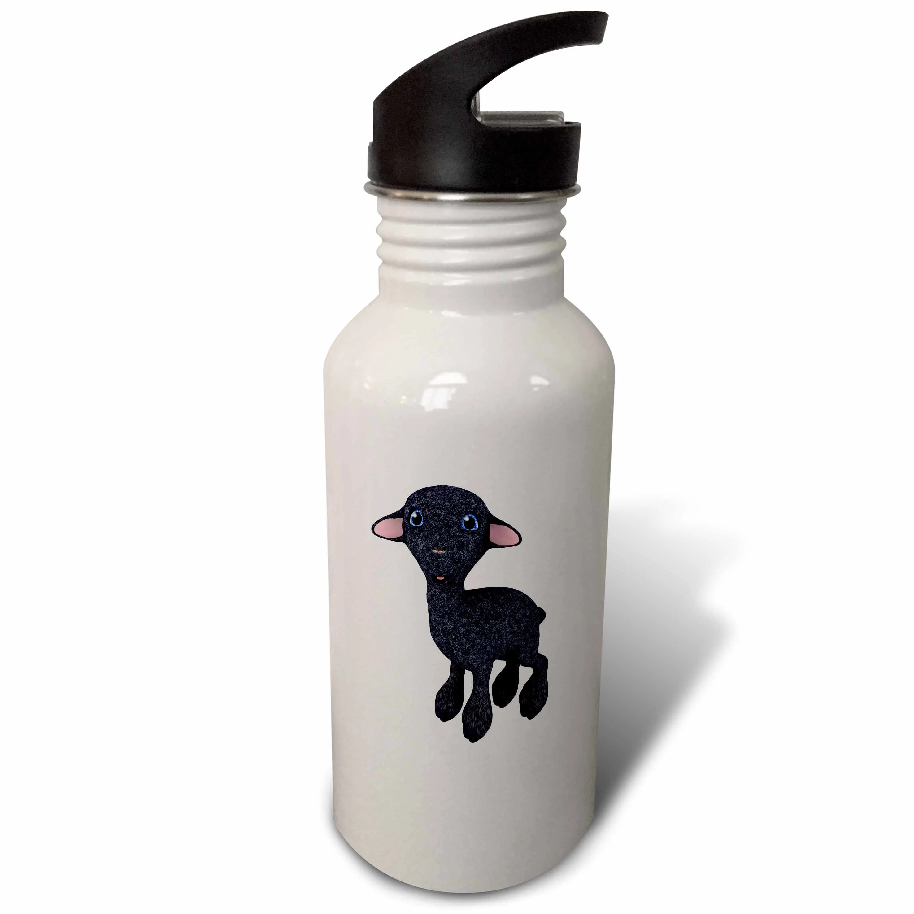 3dRose Black Cartoon Lamb, Sports Water Bottle, 21oz