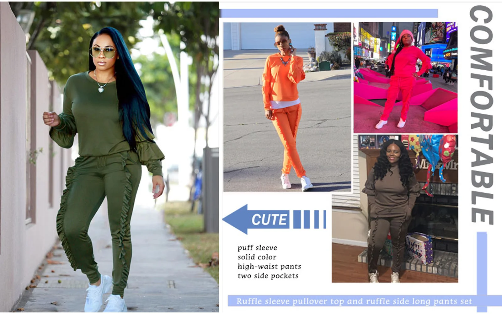 Akmipoem Women 2 Piece Sweatsuits Ruffle Pullover Sweatshirts Jogger Pants Sets Tracksuit