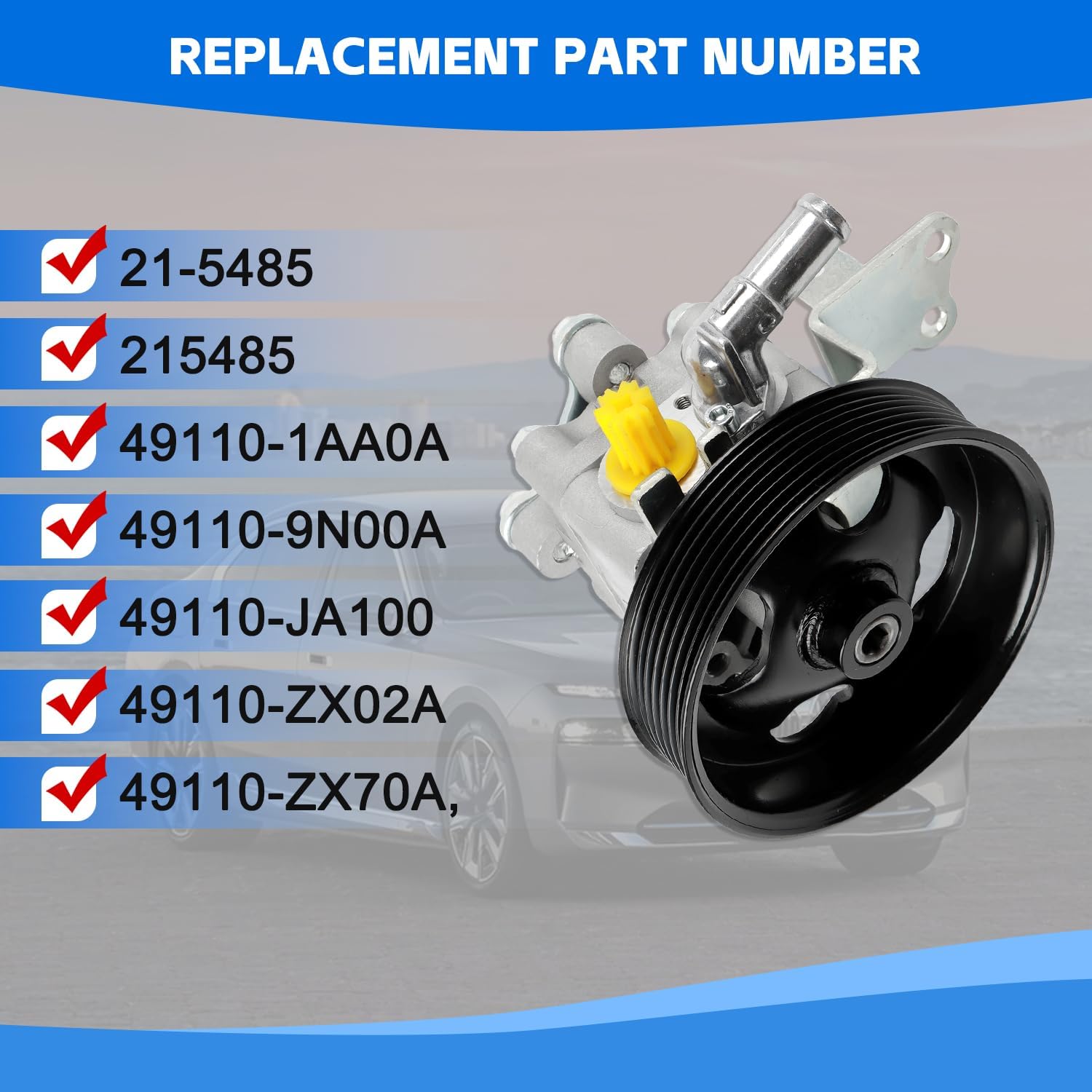 PANGOLIN Power Steering Pump 21-5485 Fit for Nissan 2011-2014 Murano V6 3.5L Convertible/Sport 2008-2012 Altima V6 3.5L Coupe/Sedan Power Assist Pump Replace Part OE 49110-1AA0A, 49110ZX70A