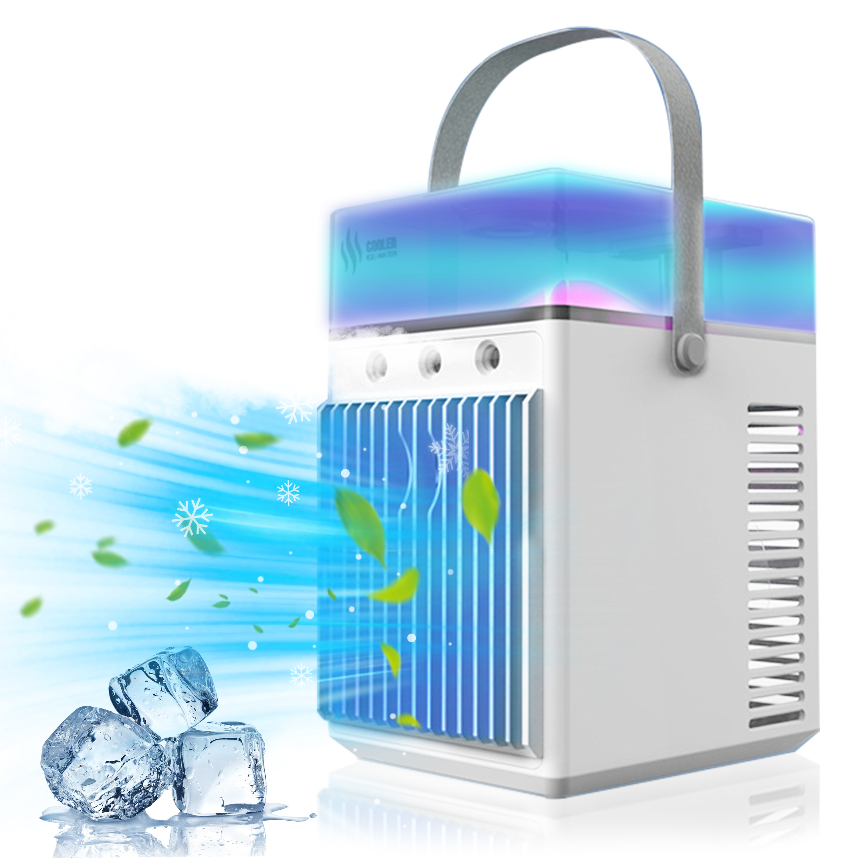 Ltrototea 4-IN-1 Portable AC Air Conditioner USB Electric Fan, Personal Evaporative Air Cooler Fan Humidifier,800ML Large Water Tank Air Cooler for Home Camping, White