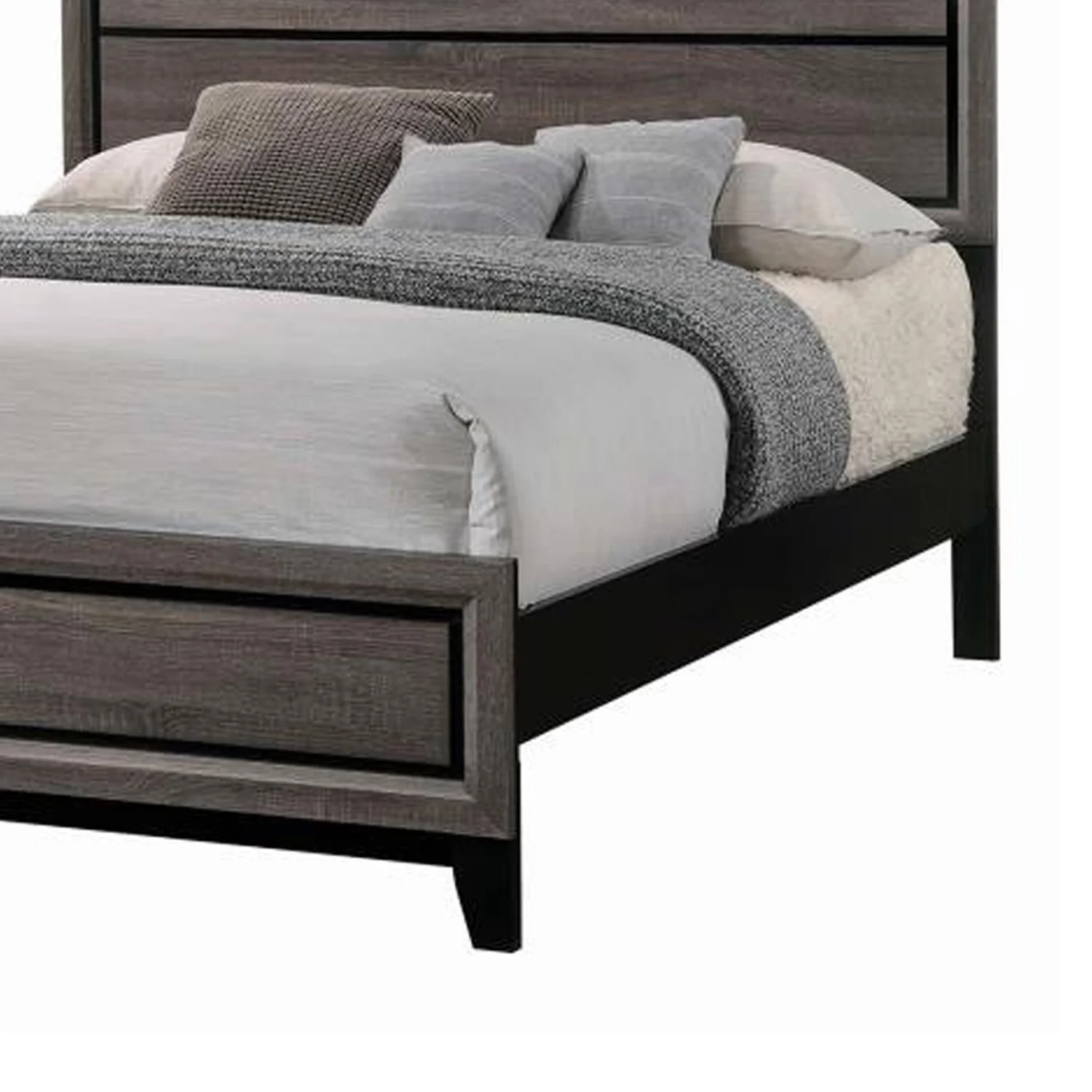 Transitional Wooden Eastern King Bed with Plank Headboard, Gray Oak