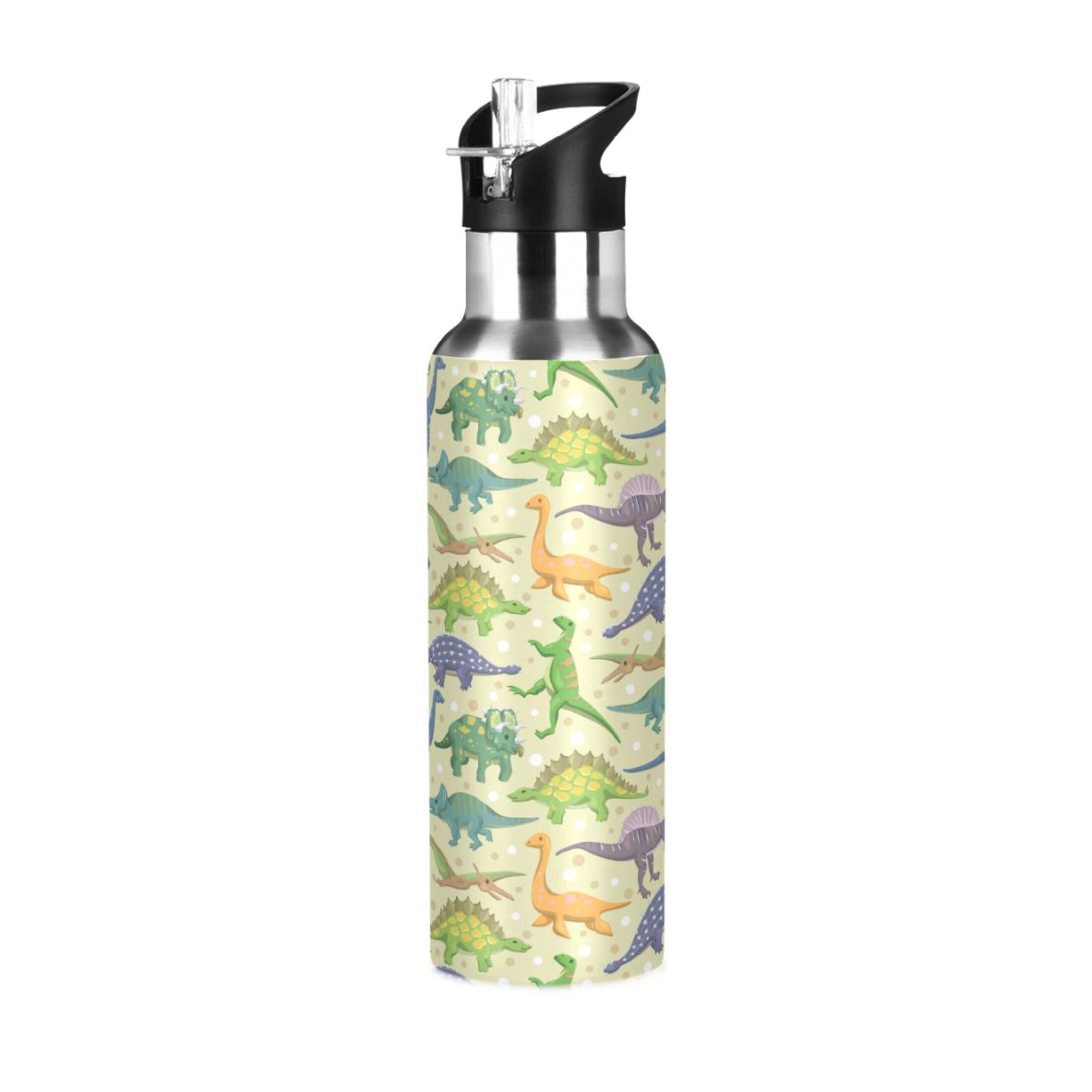 Stainless Steel Water Bottle Dinosaurs Pattern with Straw Lid Vacuum Insulated Keeps Hot and Cold Leak Proof Flask Jug for Gym Travel Sports Cycling Outdoor 20 OZ