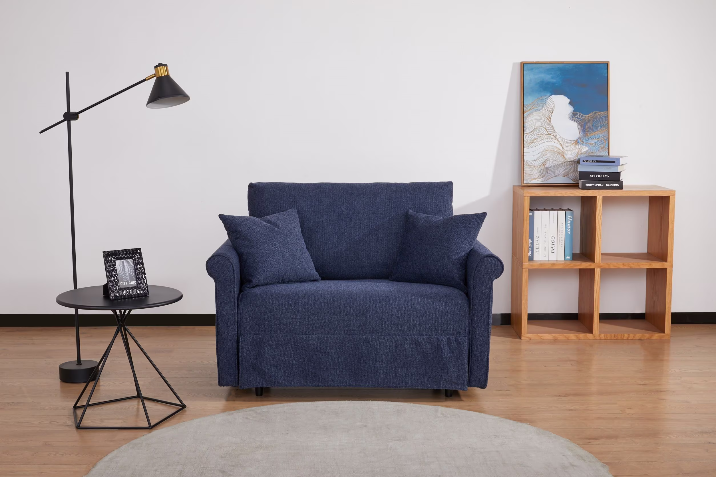 Artdeco Home Fresno Polyester Convertible Chair, Navy Blue