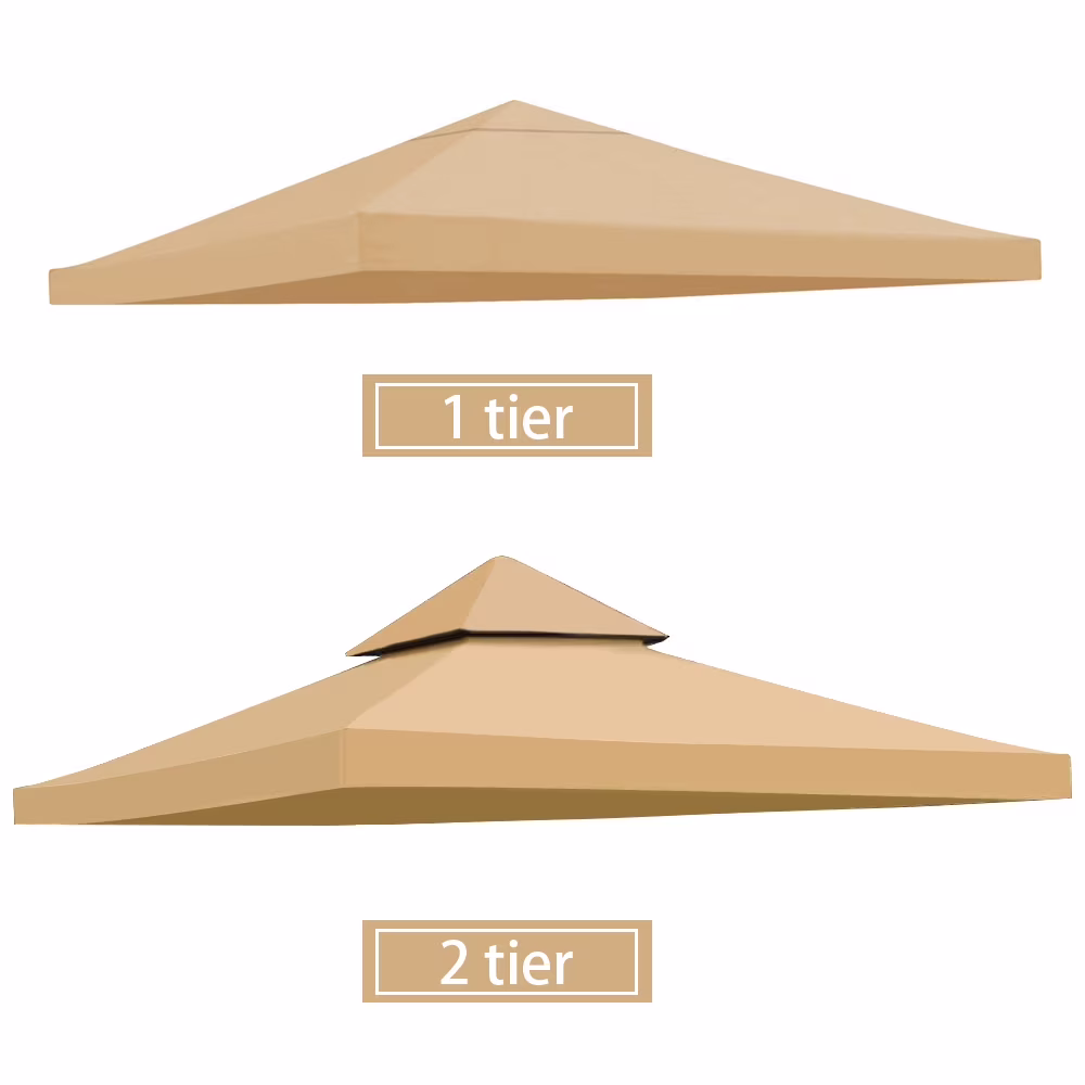 10'x10' Replacement 2 Tier Gazebo Canopy Top Outdoor Patio Garden Tent Cover Double Tier Khaki