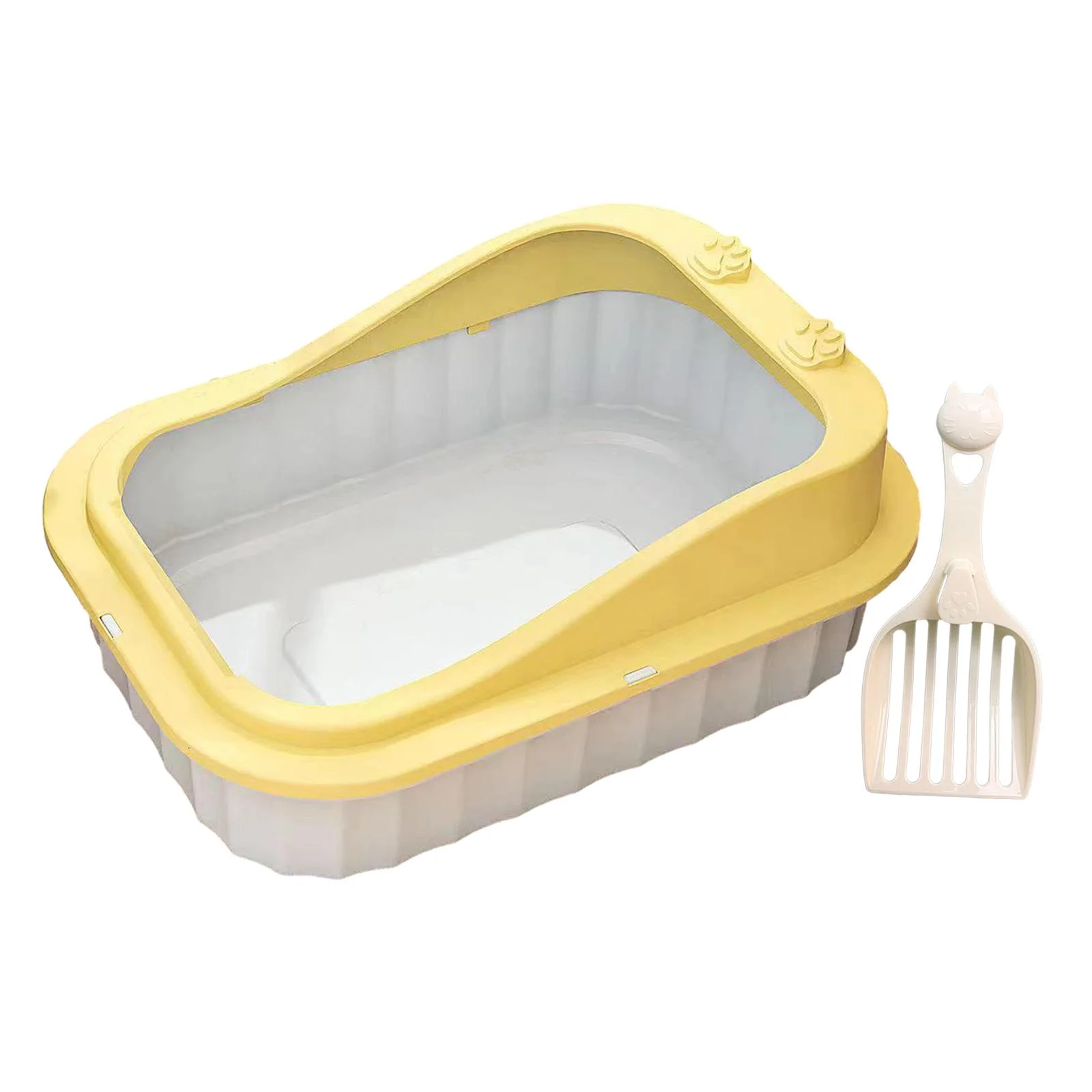 Toysmith Cat Kitty Litter Pan Durable Cat Litter Basin Cat Sand Box Splashproof Cartoon Appearance 50x36x19cm Kitten Toilet yellow