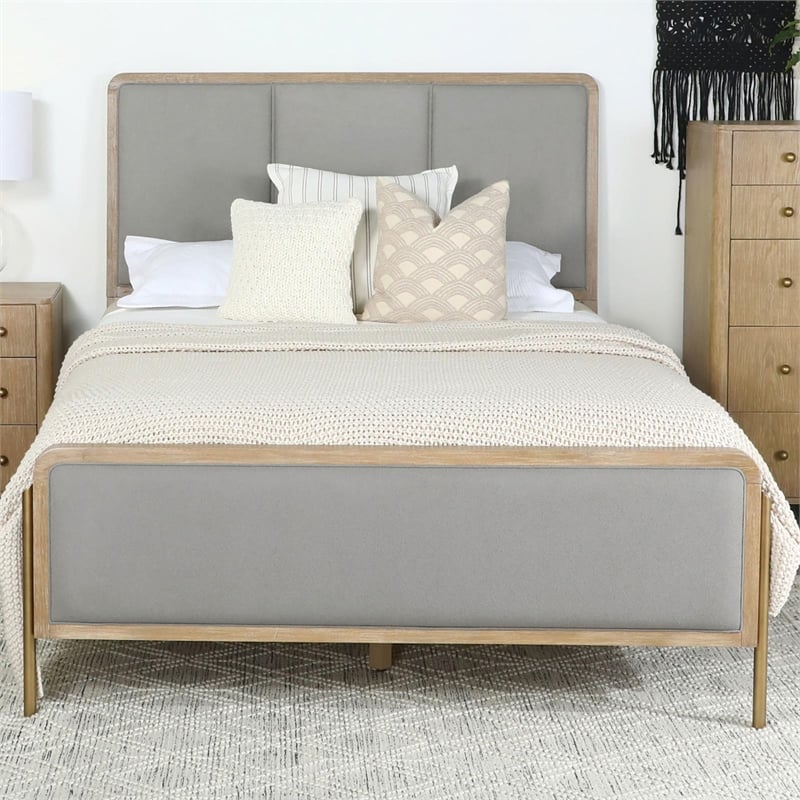 Arini Upholstered Eastern King Panel Bed Sand Wash and Grey