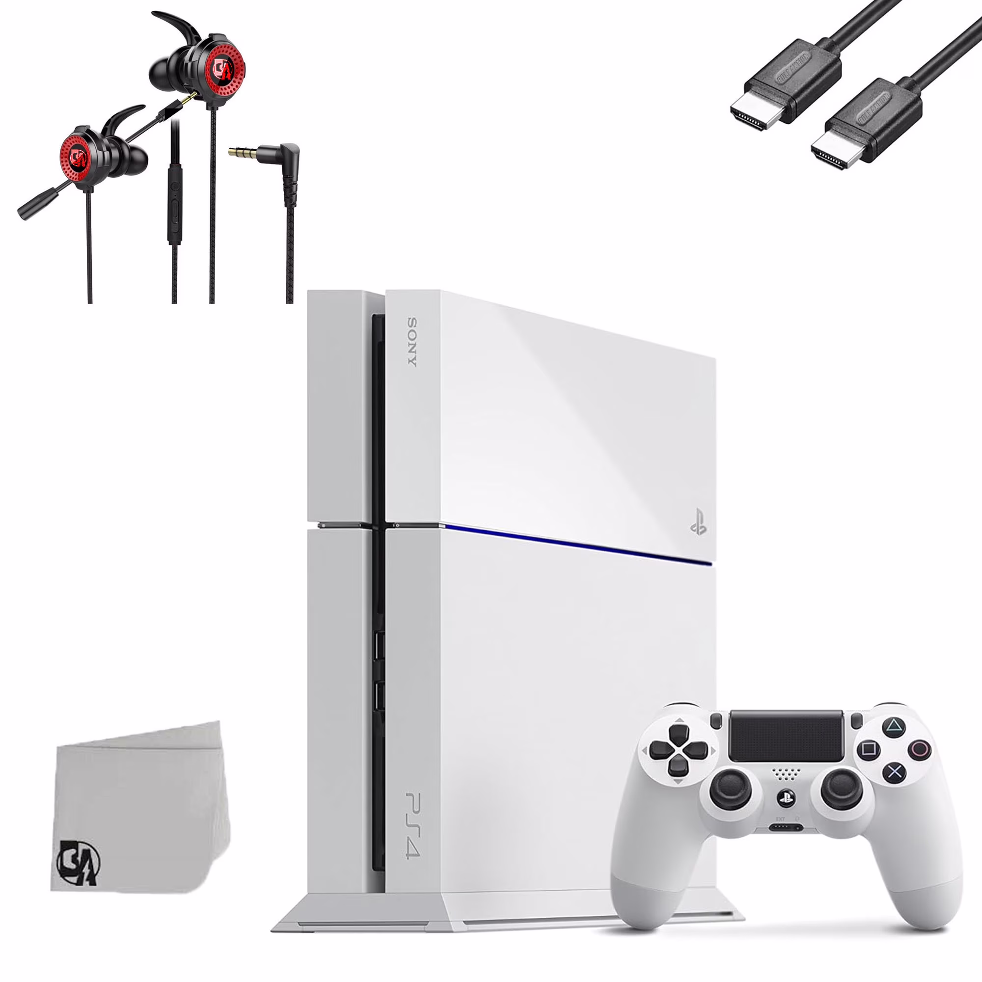 Sony PlayStation 4 Original 500GB Matte White Gaming Console + G11-A Earbuds With Microphone BOLT AXTION Bundle Like New