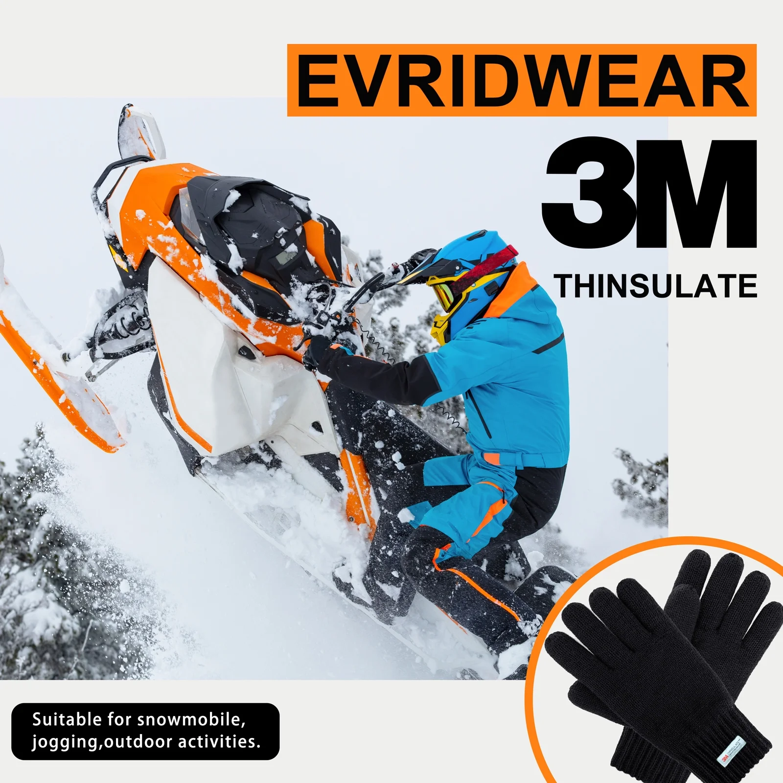 EvridWear 3M Thinsulate Thermal Insulated Lined Gloves, Warm Double Layer Knitted Winter Gloves for Men Women (Black)
