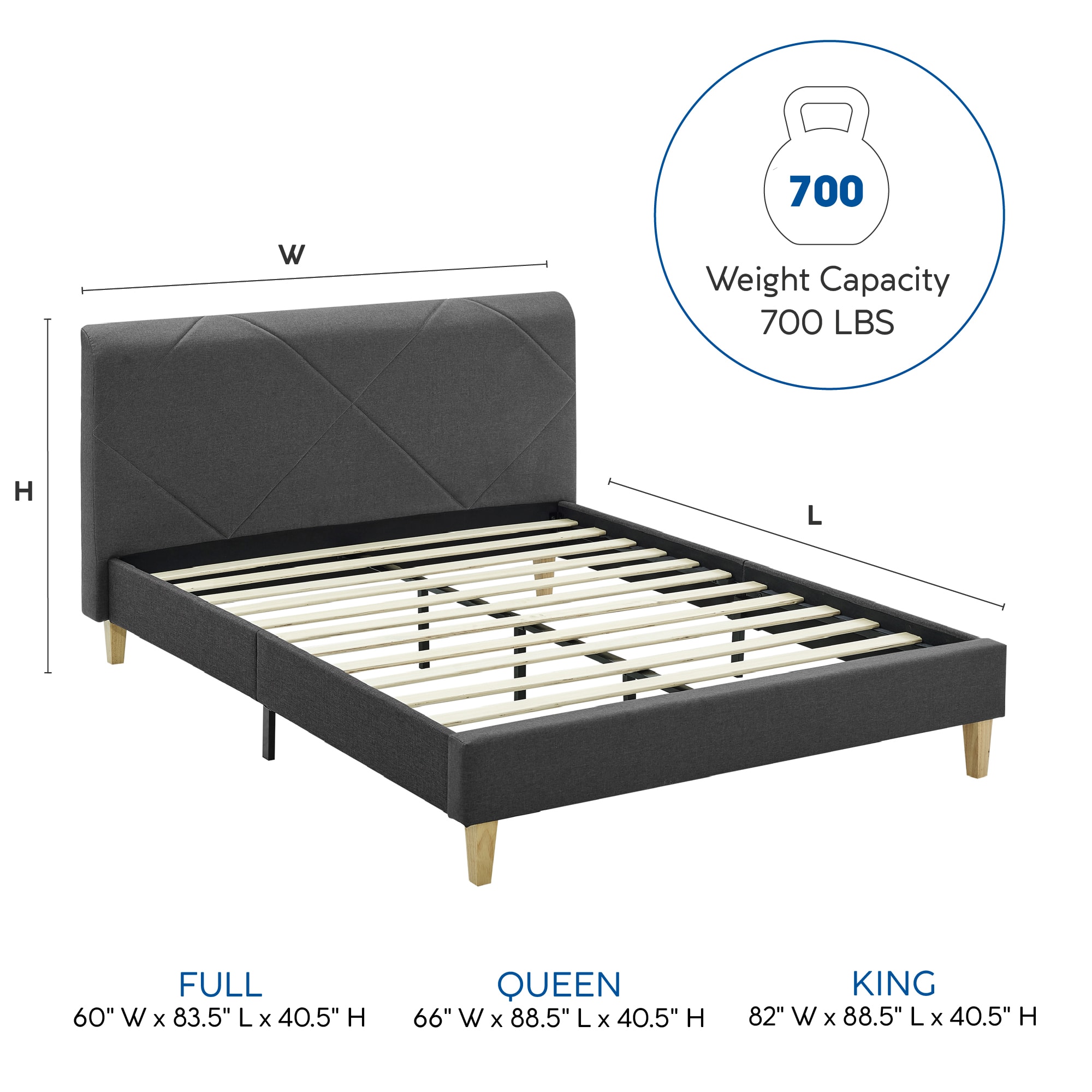 Modern Sleep Linville Upholstered Bed, Full, Grey