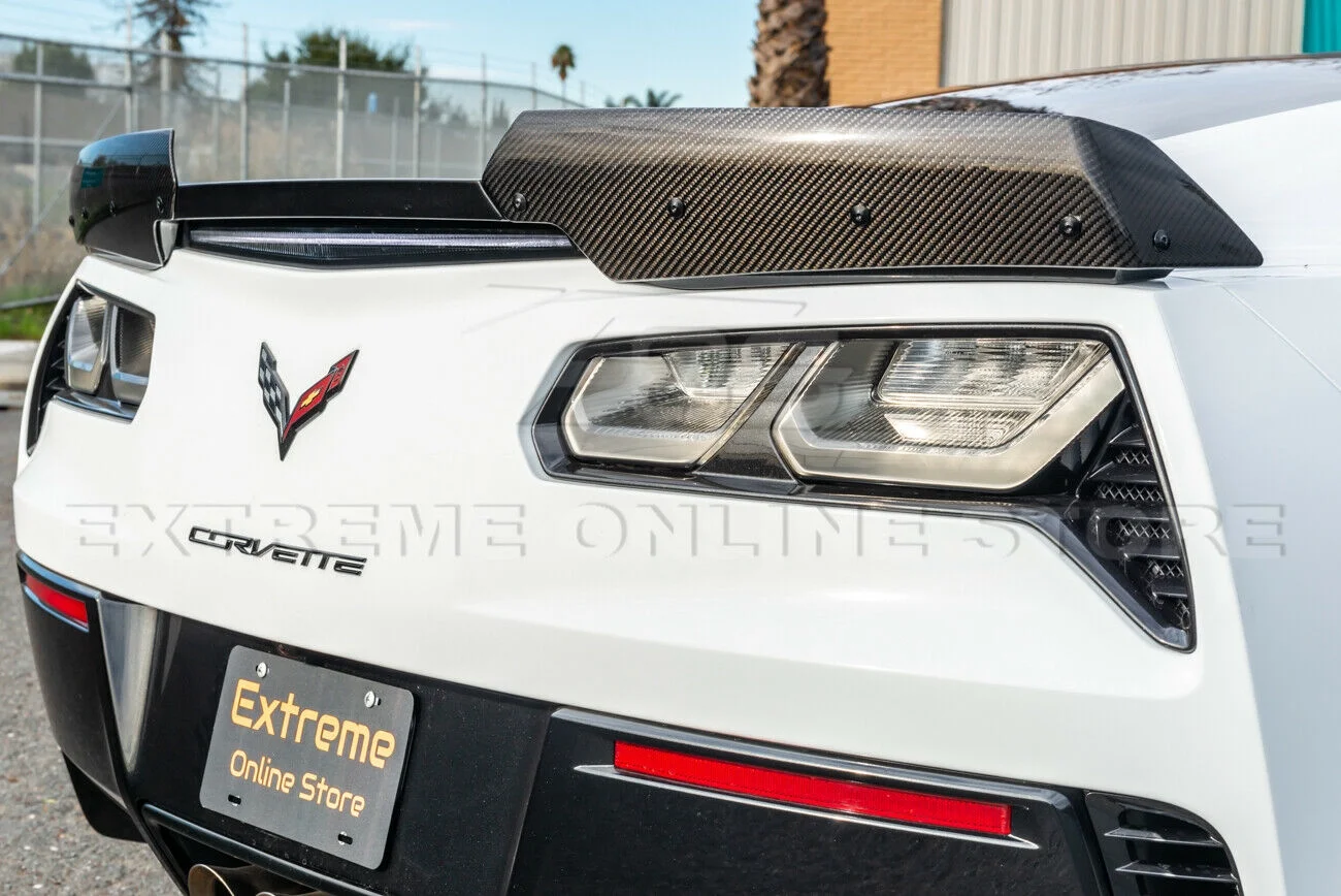 Extreme Online Store Replacement For 2014-2019 Chevrolet Corvette C7 | Z06 Stage 2 GM Factory Style CARBON FIBER Rear Wing Spoiler Side Winglets Extension Pair