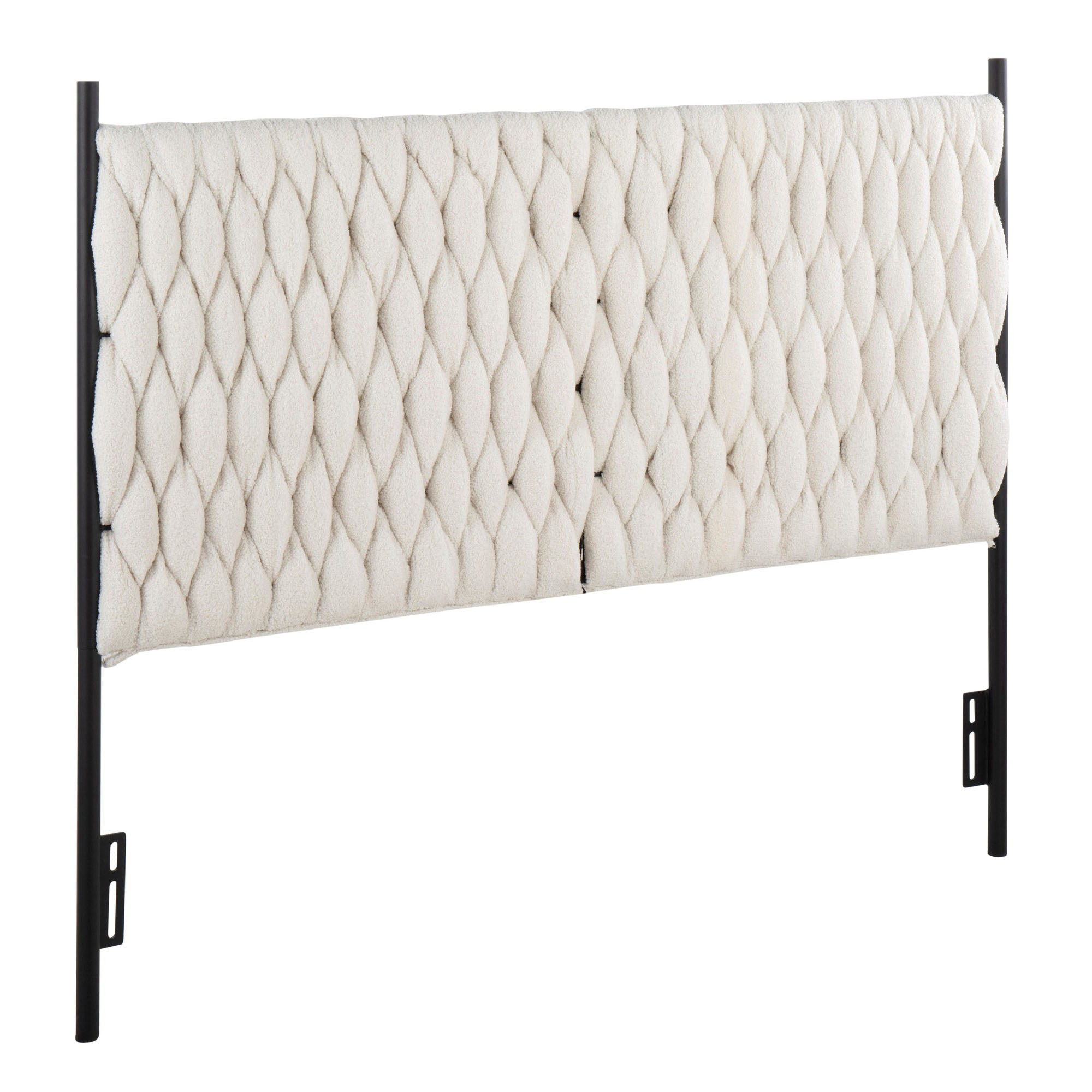 Lumisource Braided Matisse Queen Size Headboard in Black Metal and Cream Sherpa Fabric