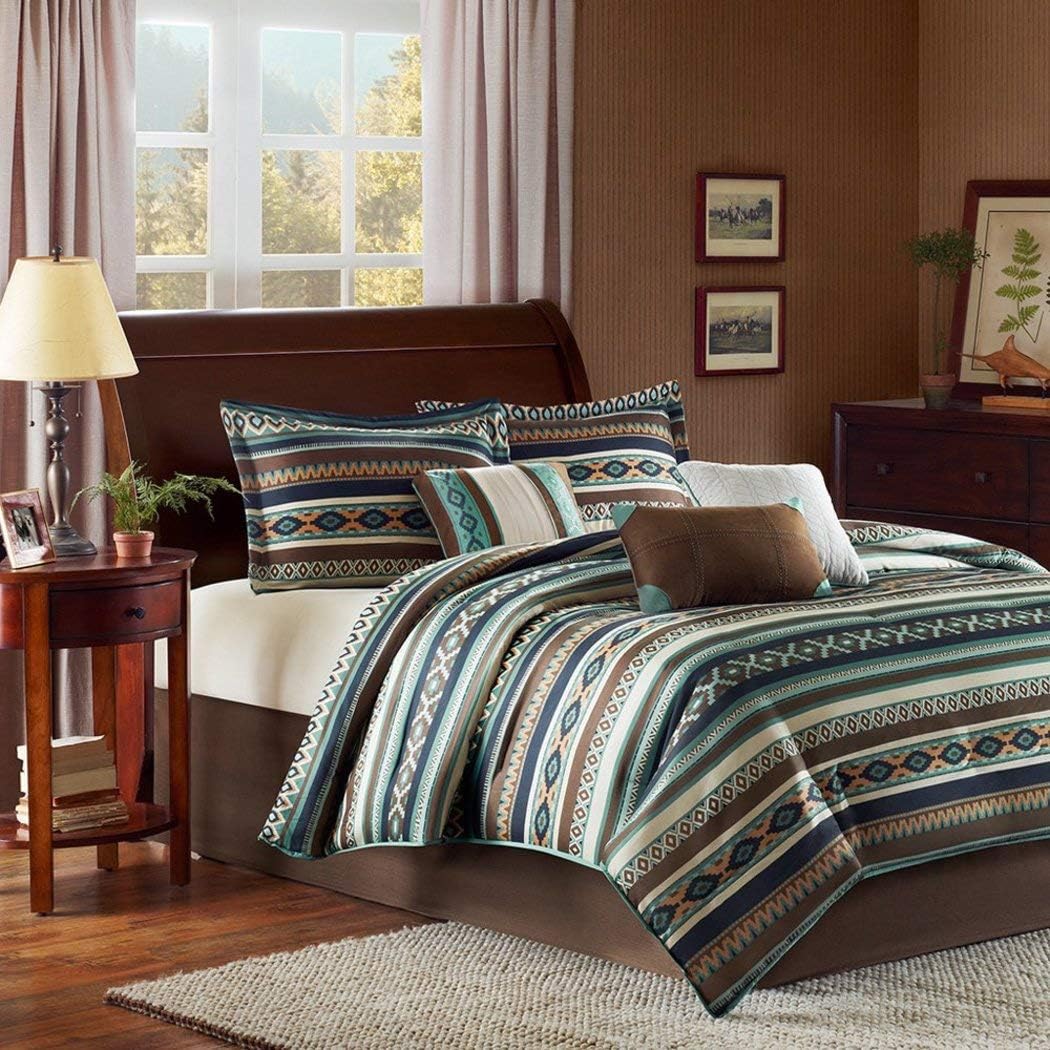 Turquoise American Cal California King Comforter, Shams, Toss Pillows  Bed Skirt (7 Piece Bed In A Bag)