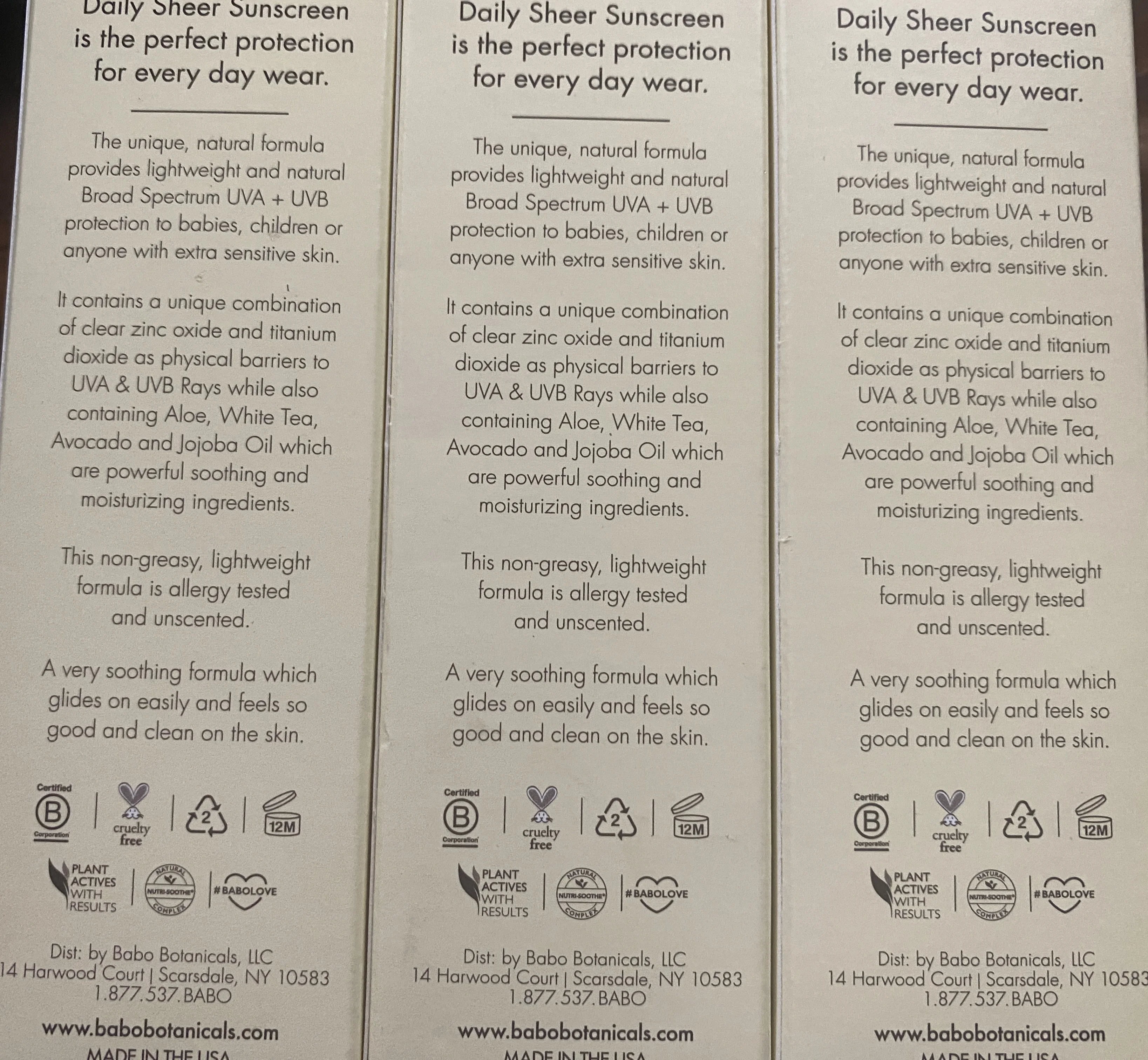 Babo Botanicals  Daily Sheer Mineral Sunscreen SPF40  Pack  3 Tubes