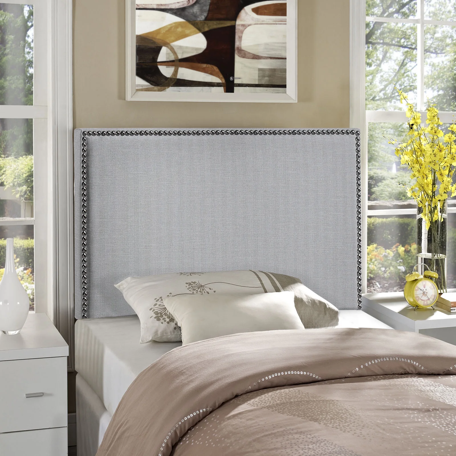 Modway Region Nailhead Twin Upholstered Headboard in Sky Gray