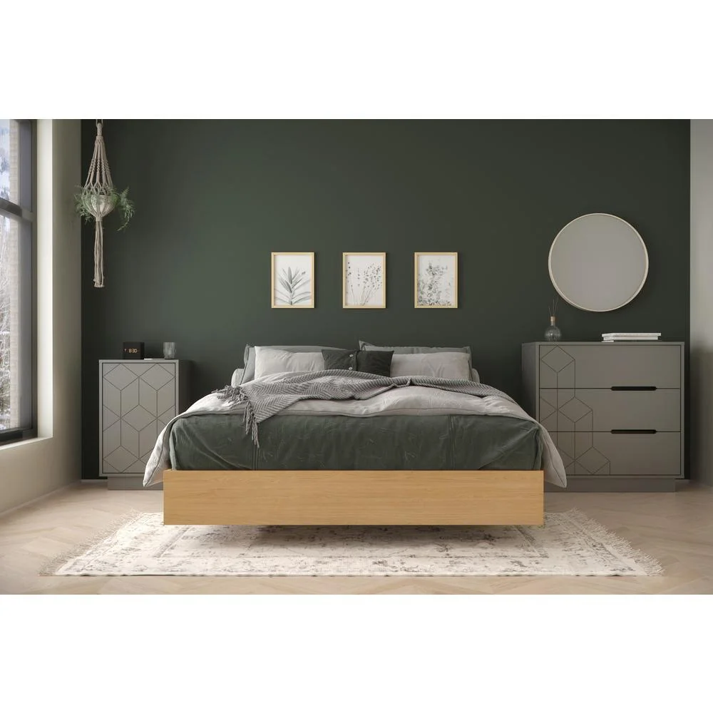 Nexera Bilou 3 Piece Full Size Bedroom Set, Natural Maple and Greige