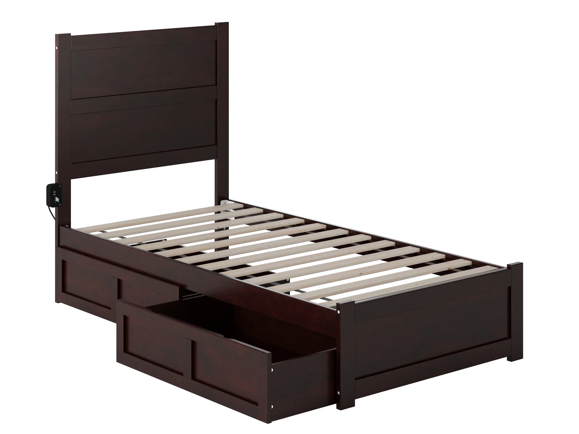 AFI NoHo Twin Wood Platform Bed with Headboard Footboard & 2 Storage Drawers, Espresso
