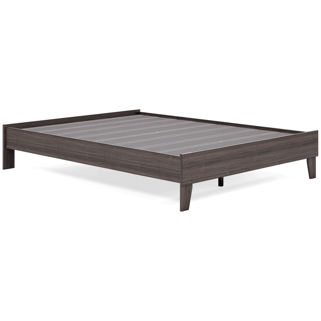 Zof Queen Size Platform Bed Low Profile Footboard Rails Rustic Gray Wood- Saltoro Sherpi