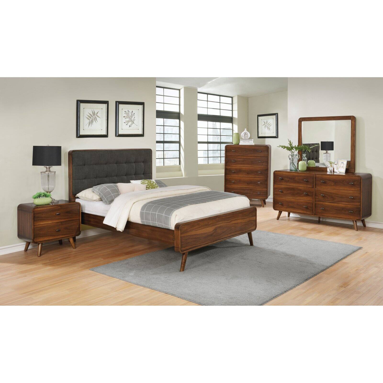 Robyn Queen Bed with Upholstered Headboard Dark Walnut